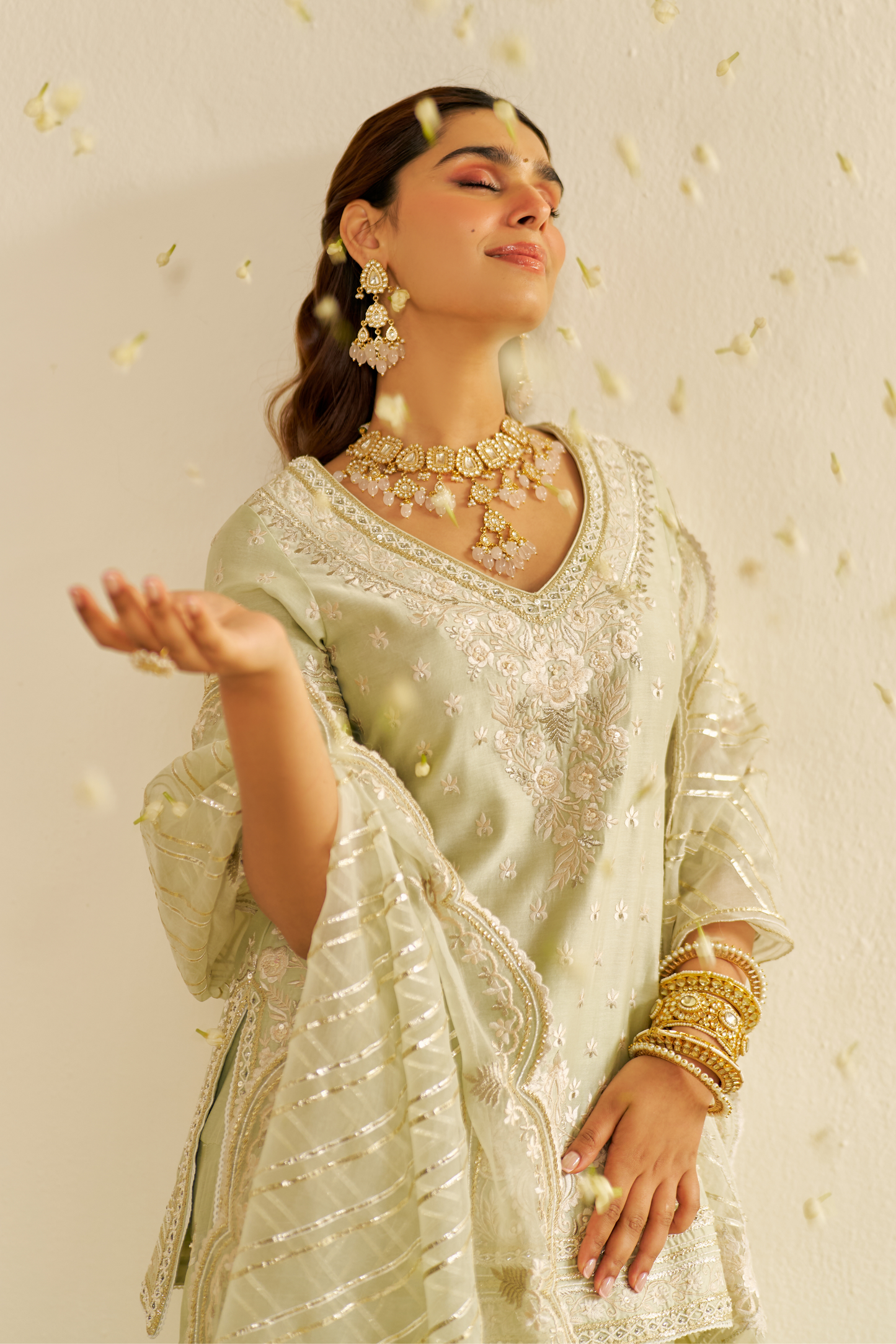 Sameeha - Mint Green Short Kurta With Sharara With Dupatta