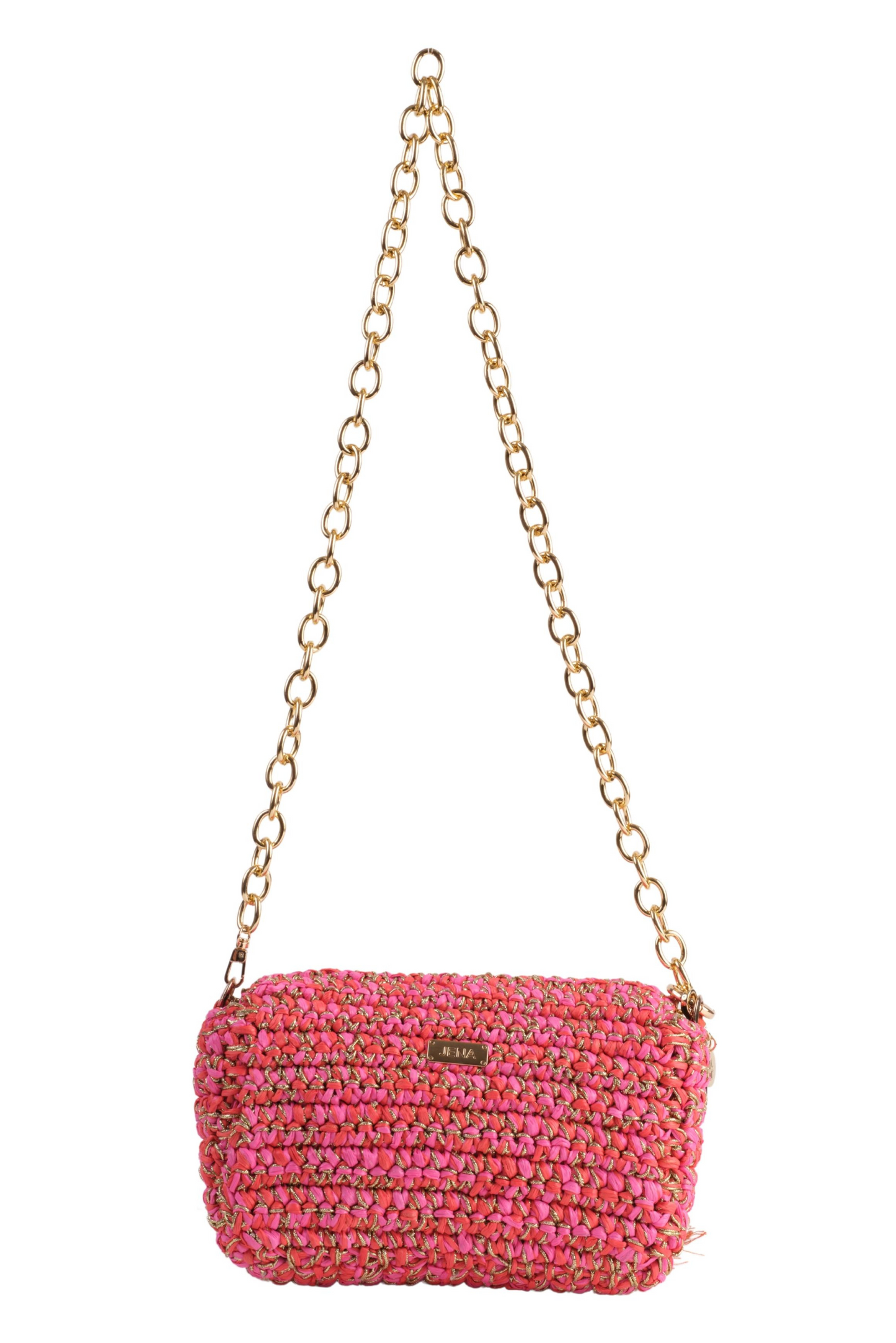 3 Weave Real Raffia Clutch- Pink and Orange