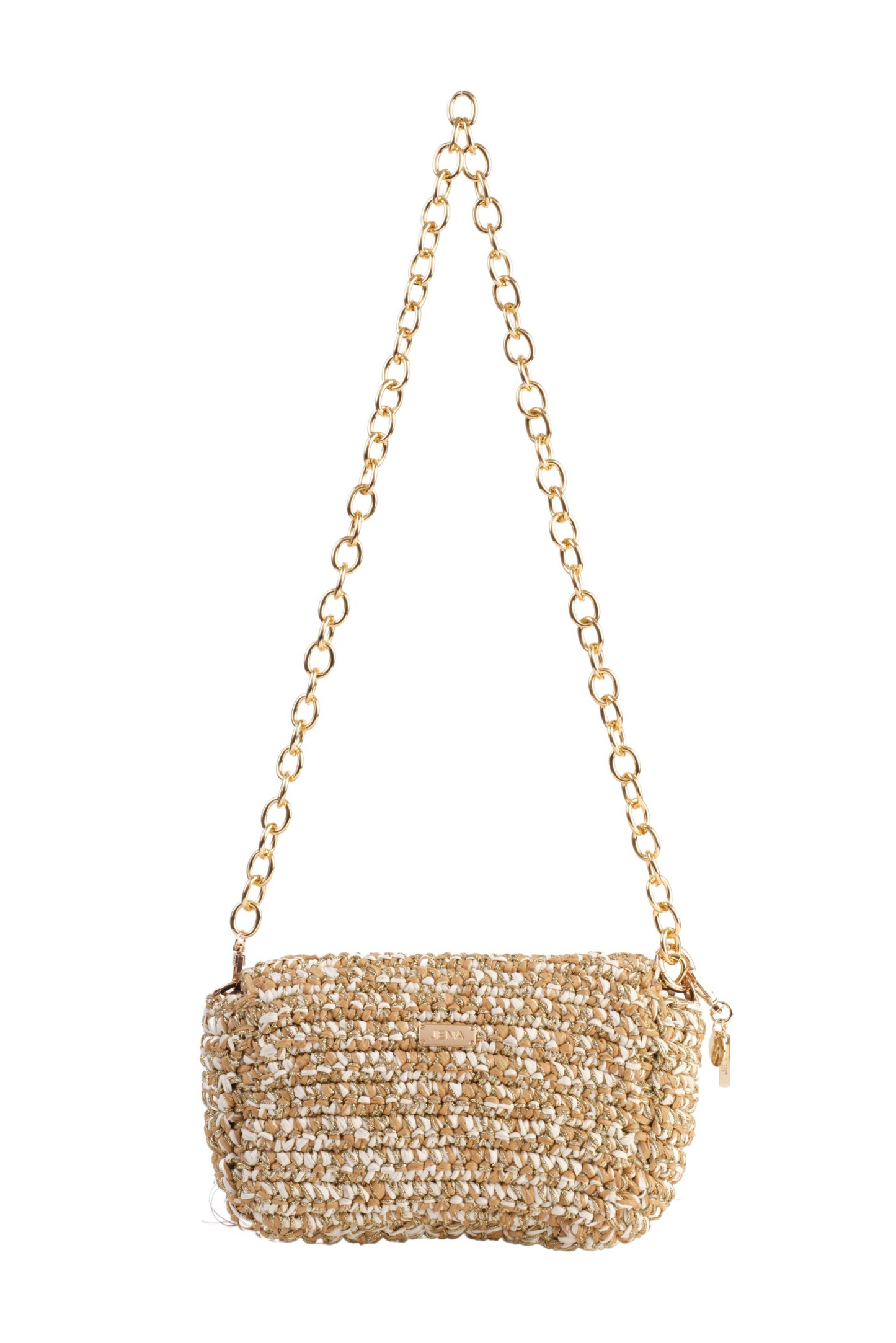 3 Weave Real Raffia Clutch- Beige & Gold
