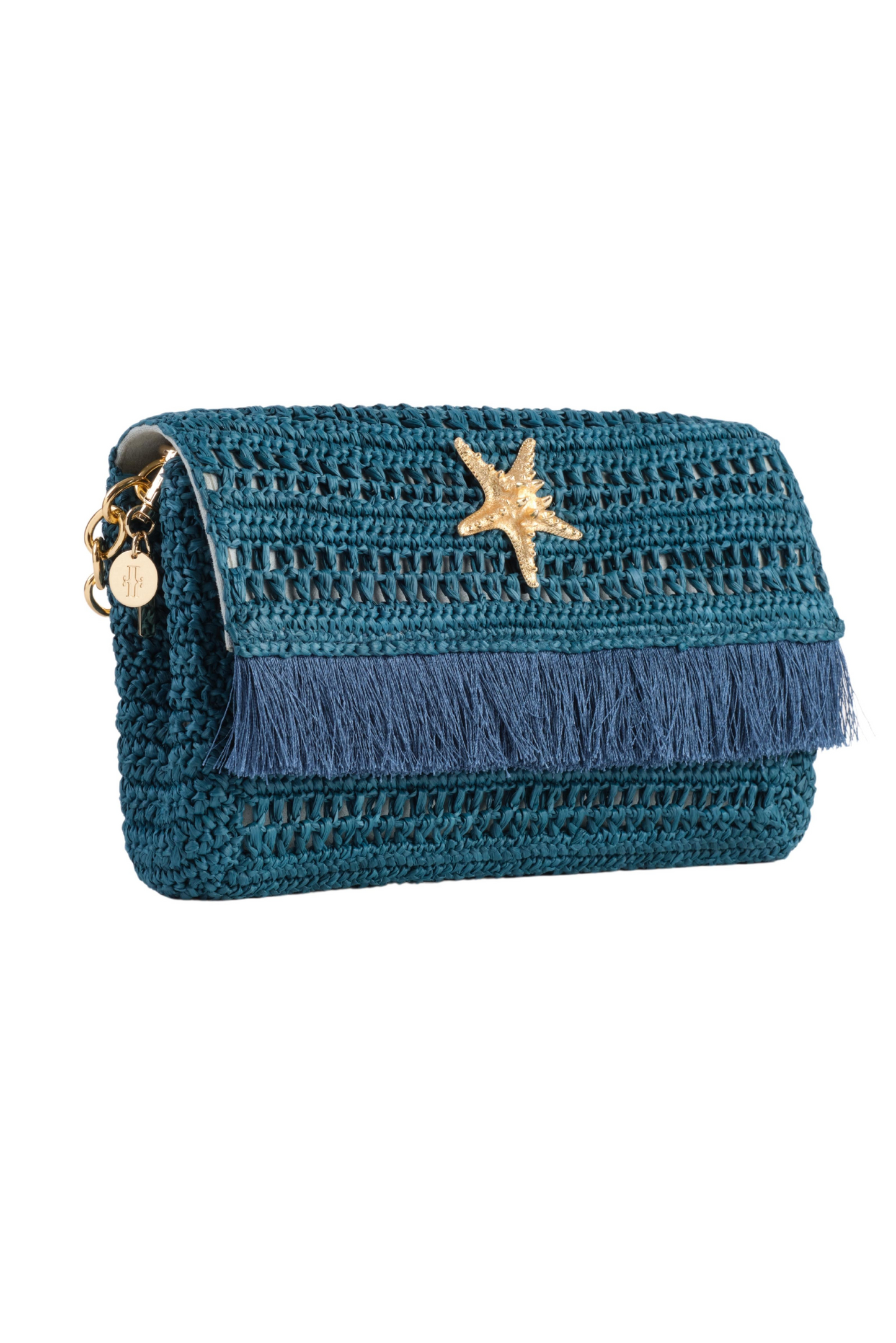 Teal Slim Raffia Clutch