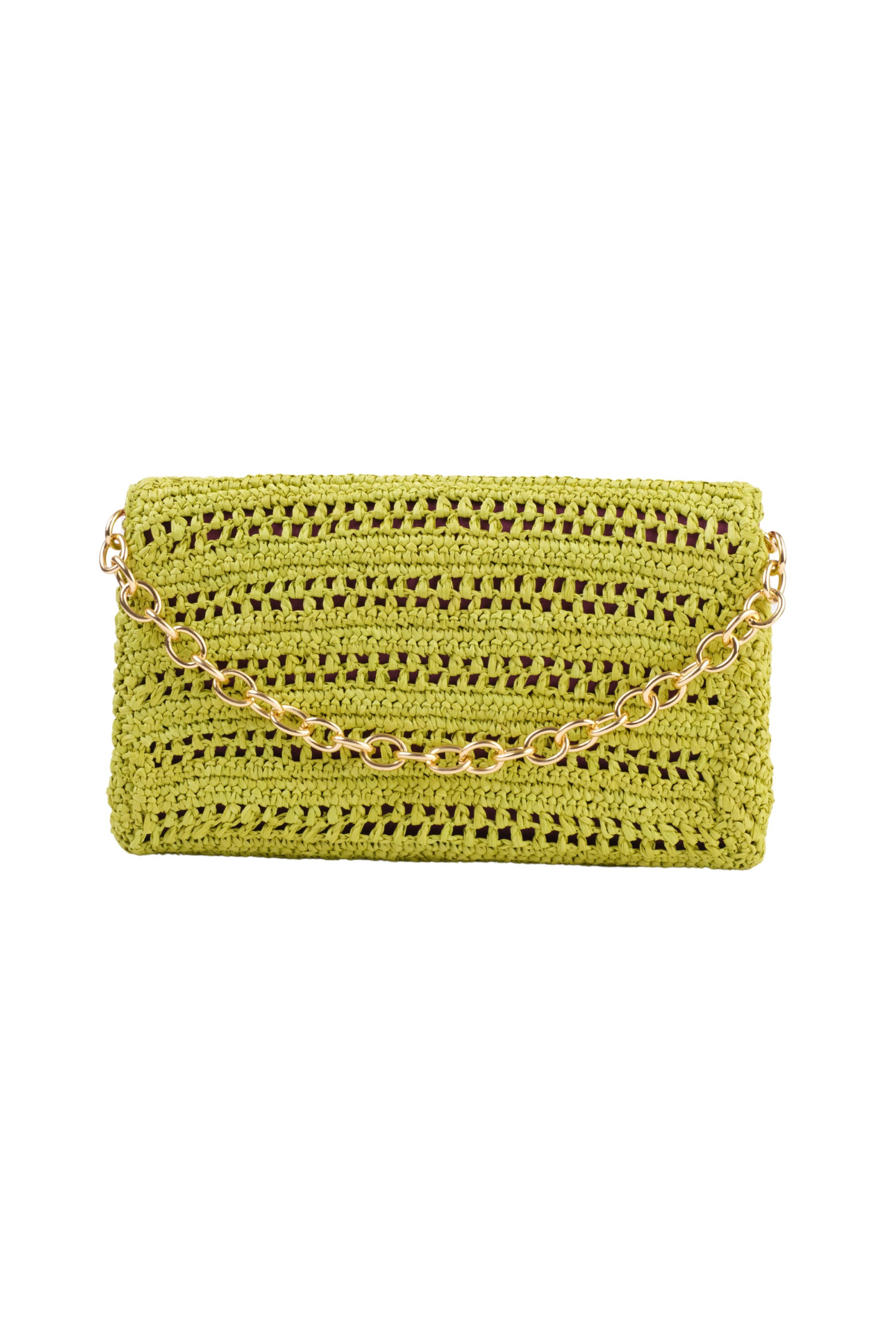 Poppy Green Slim Raffia Clutch