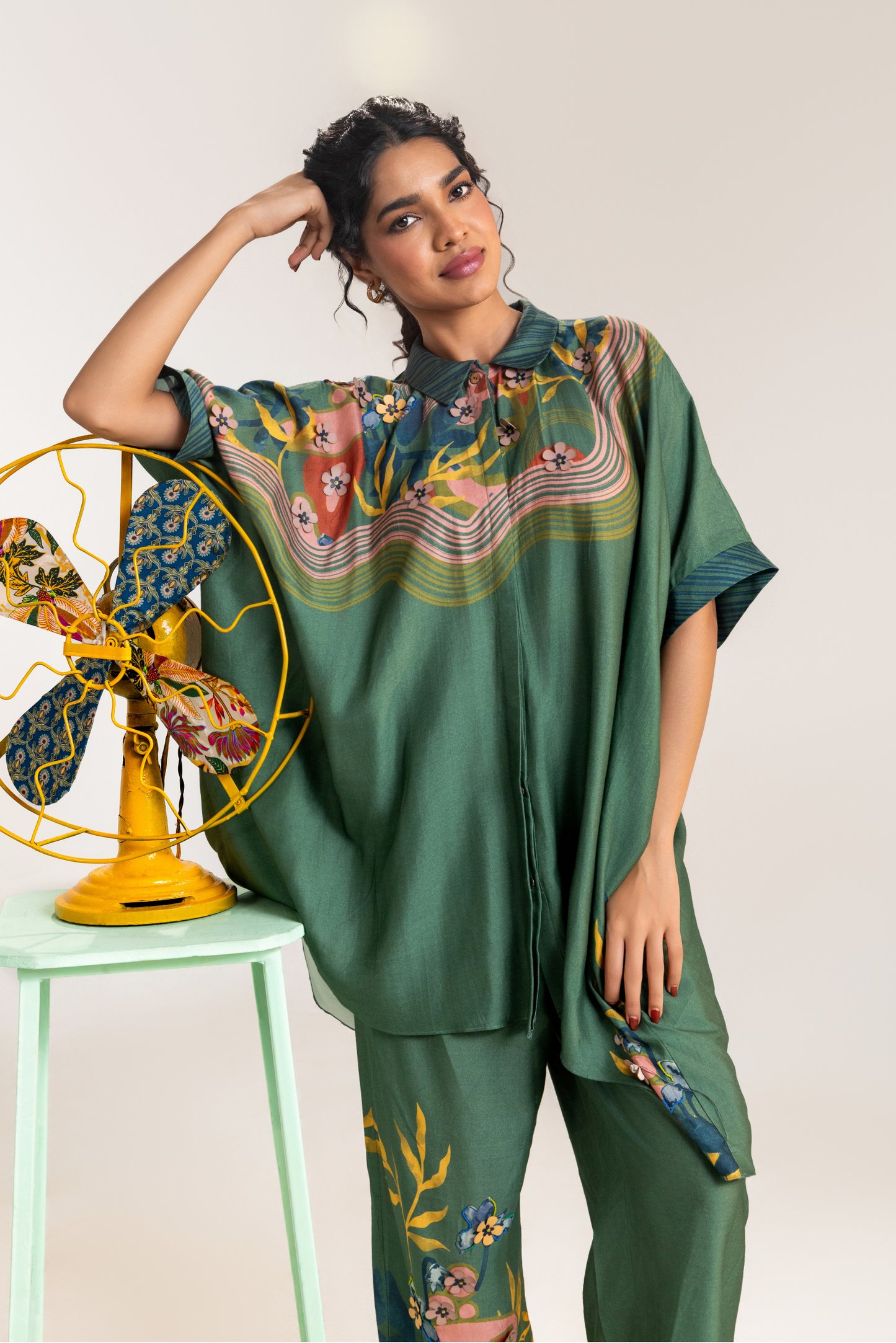 Flora Embellished Co-ord Set- Green