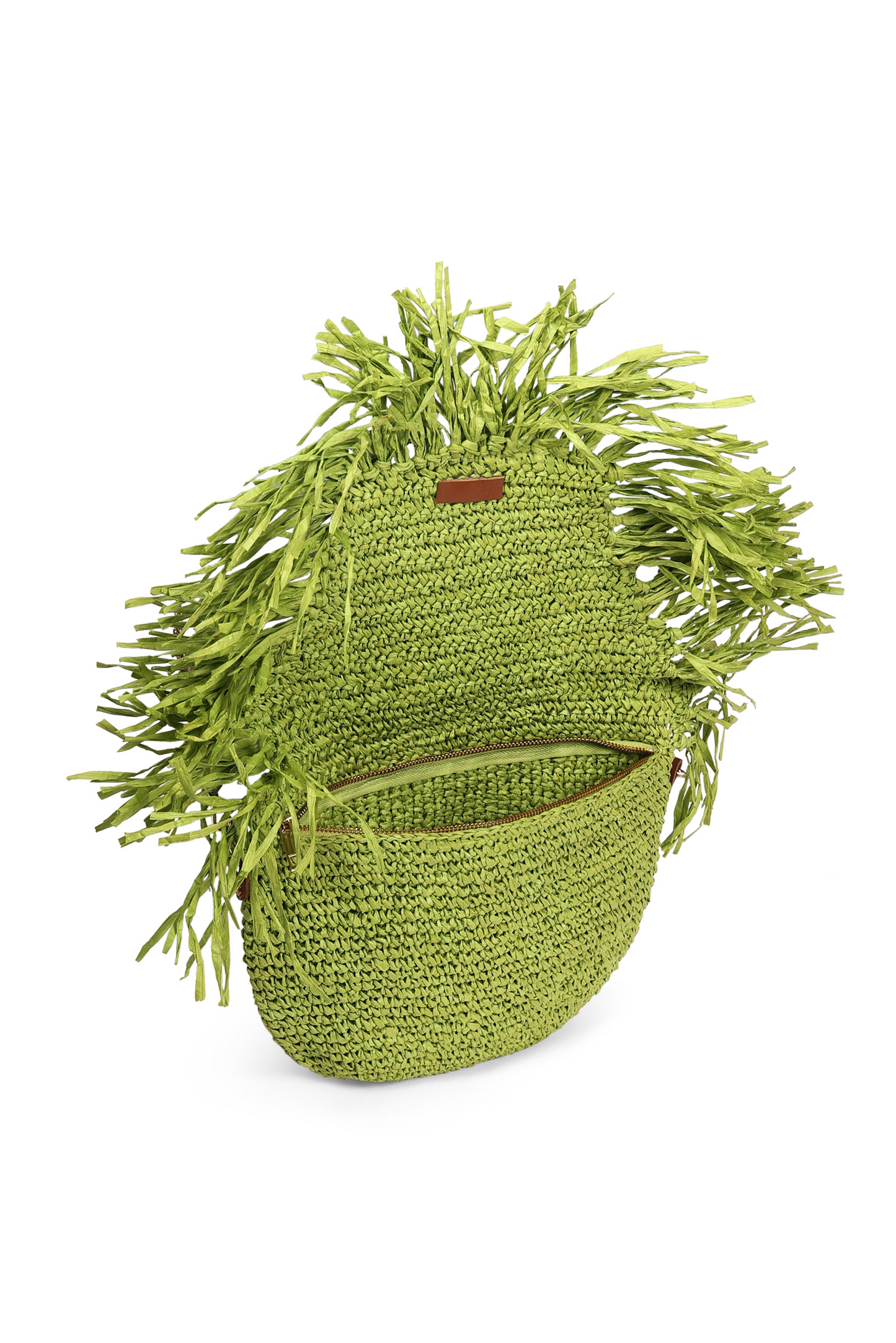 Poppy Green Raffia Moon Crossbody