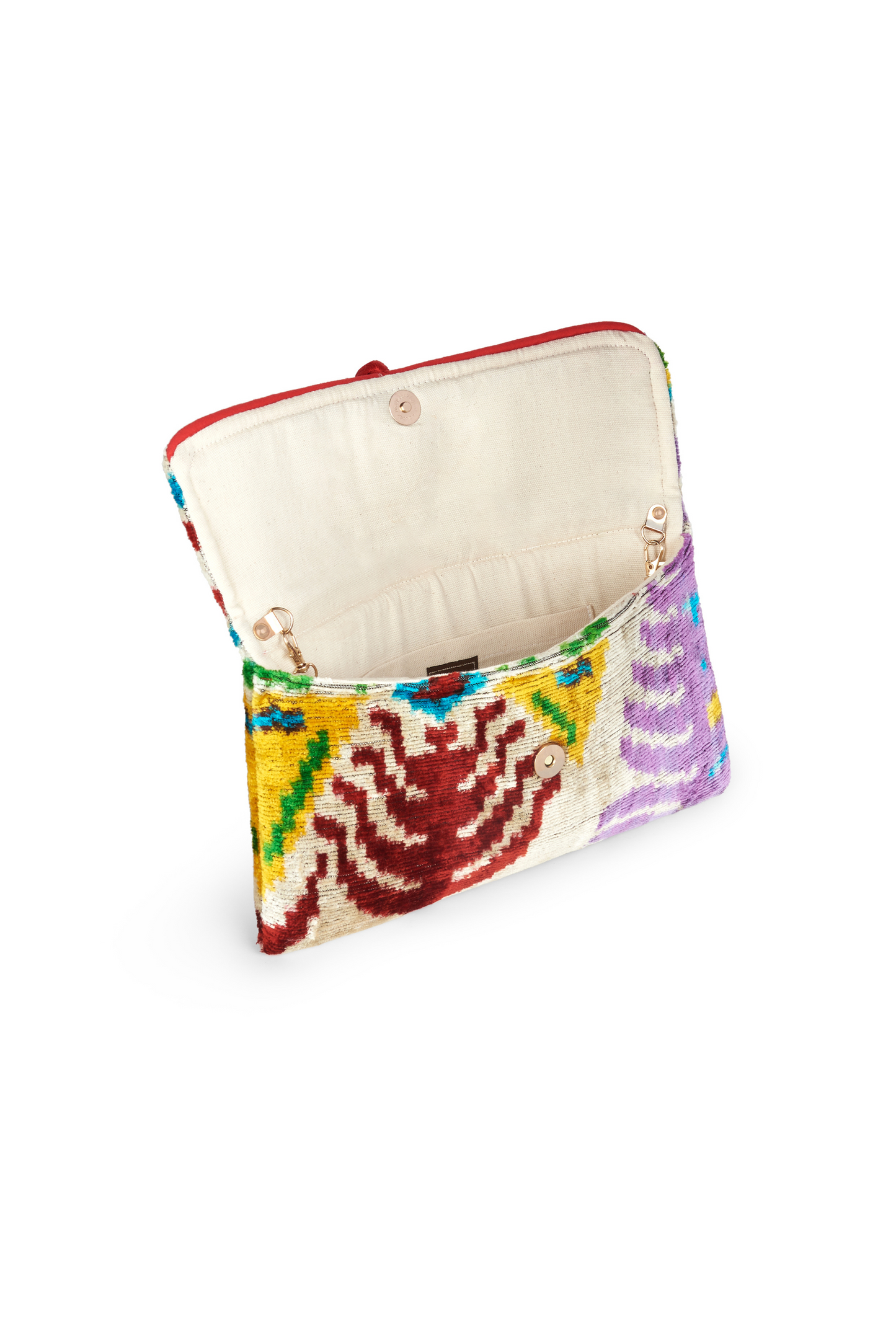 Samba Red Multicolor Velvet Silk Fold Over Clutch