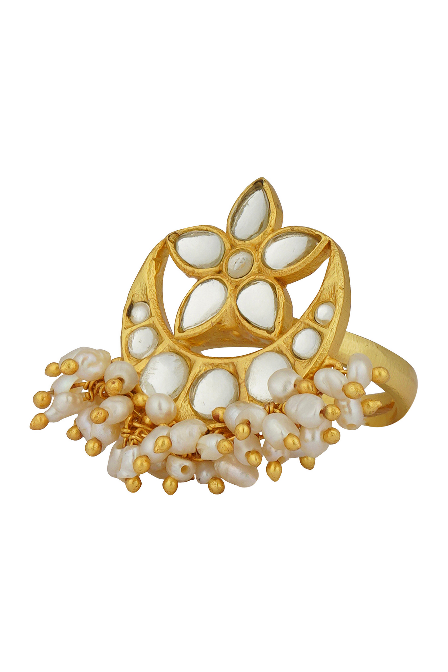 Chaand Phool Ring with Mirror Polki and Pearls