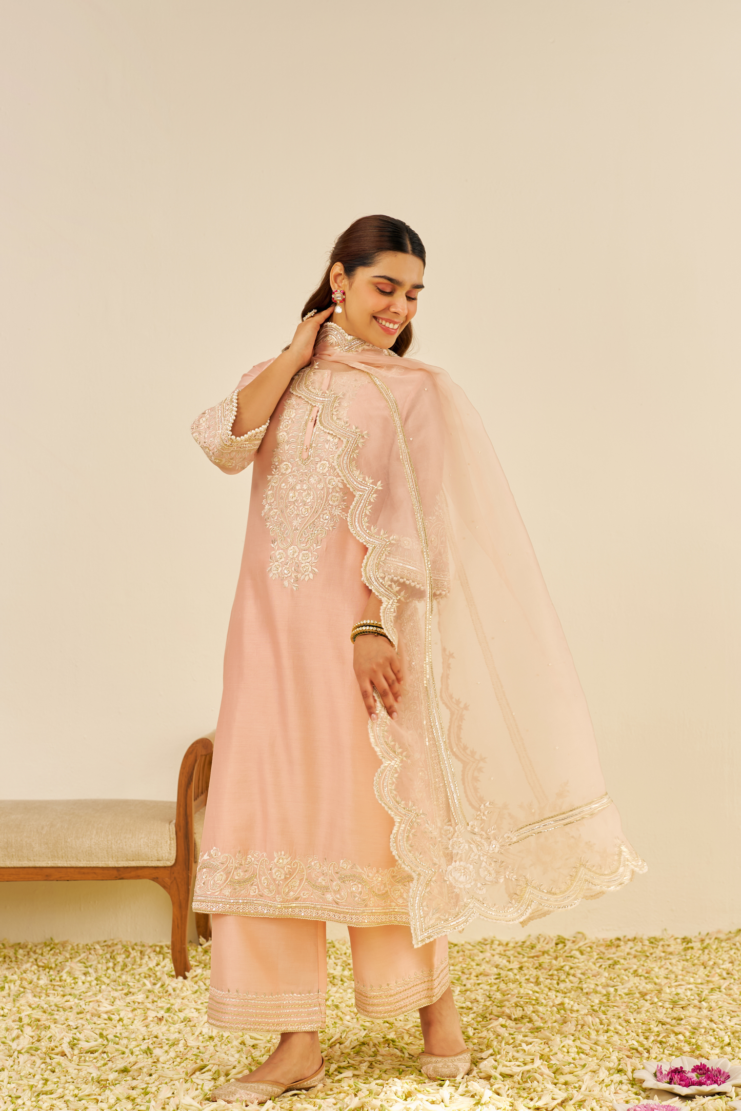 Sereen - Off Rose A-Line Kurta With Palazzo