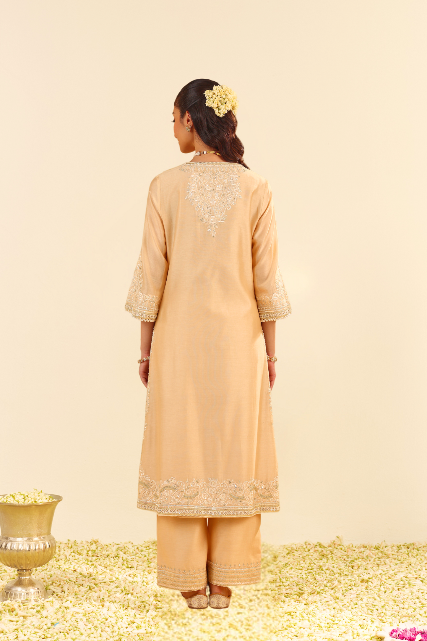 Sereen - Beige A-Line Kurta With Palazzo