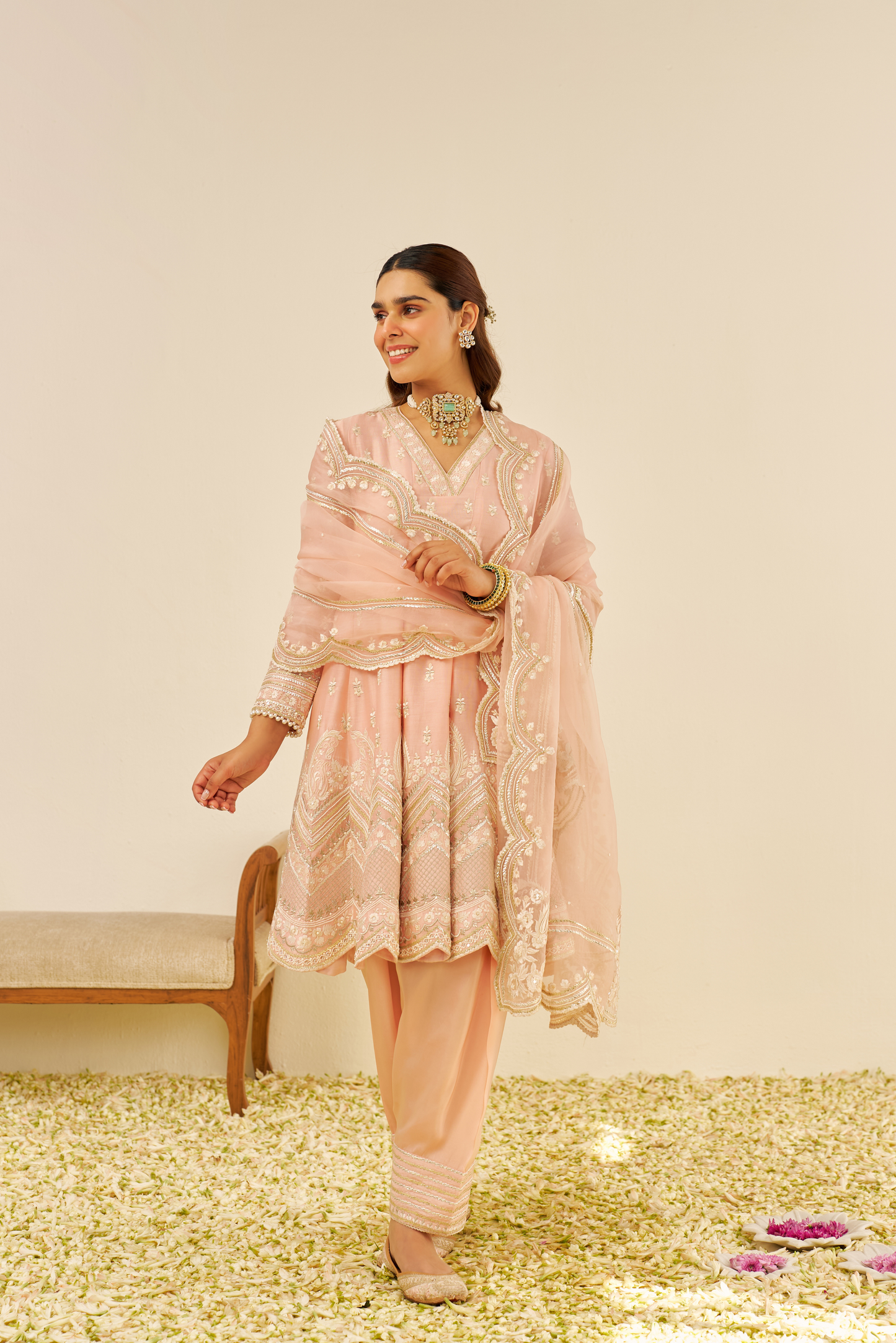 Meeram- Off Rose Short Anarkali With Salwar