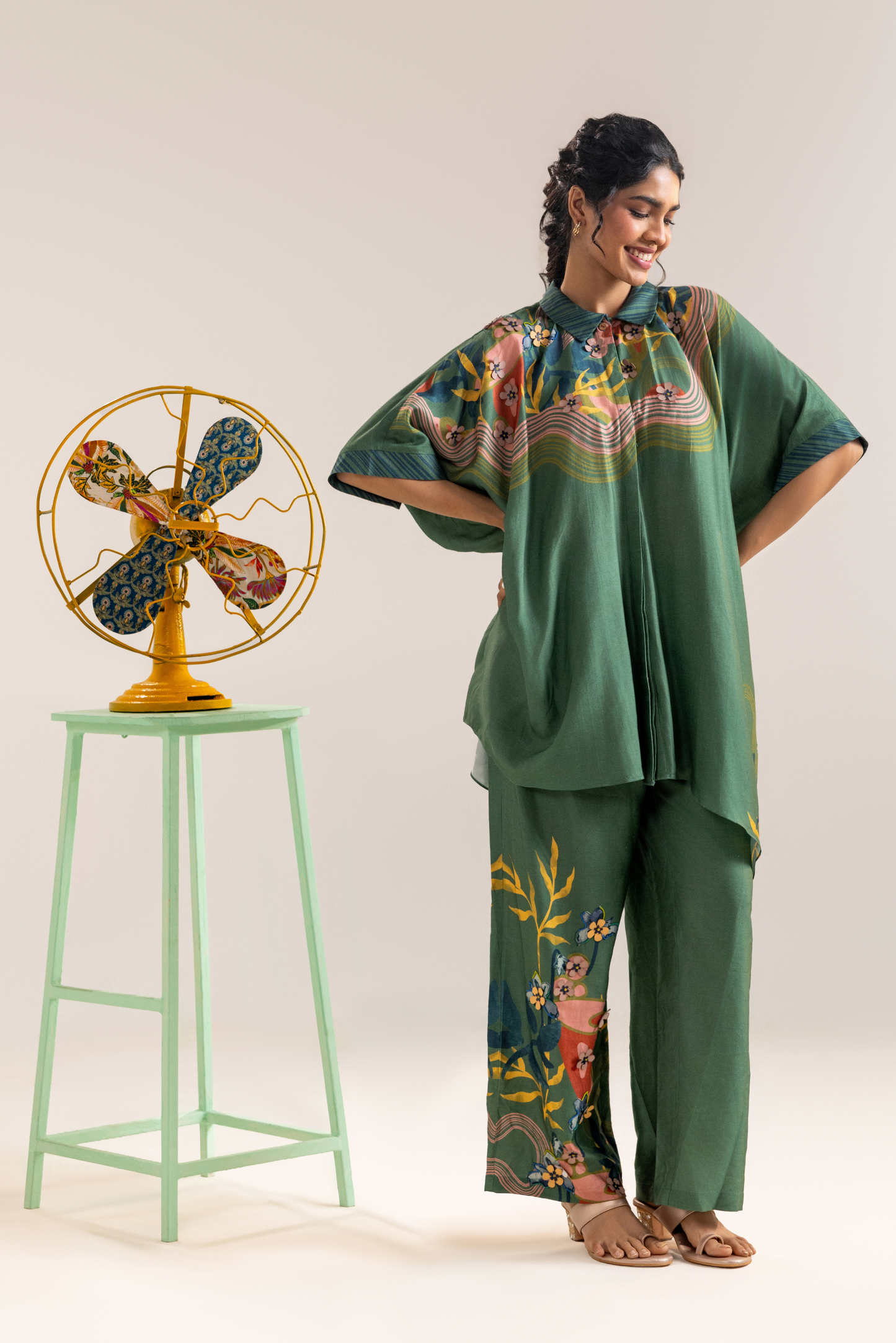 Flora Embellished Co-ord Set- Green