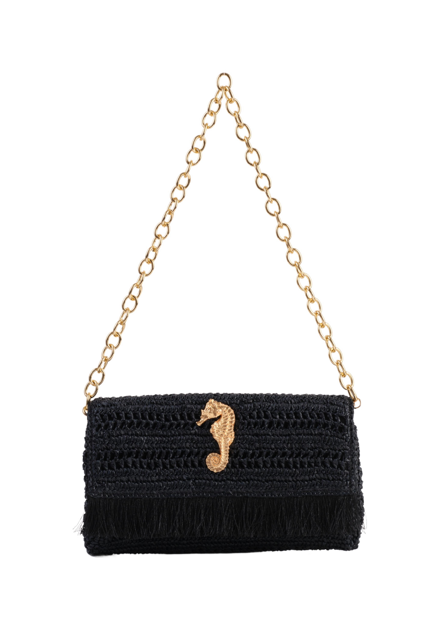Black Slim Raffia Clutch