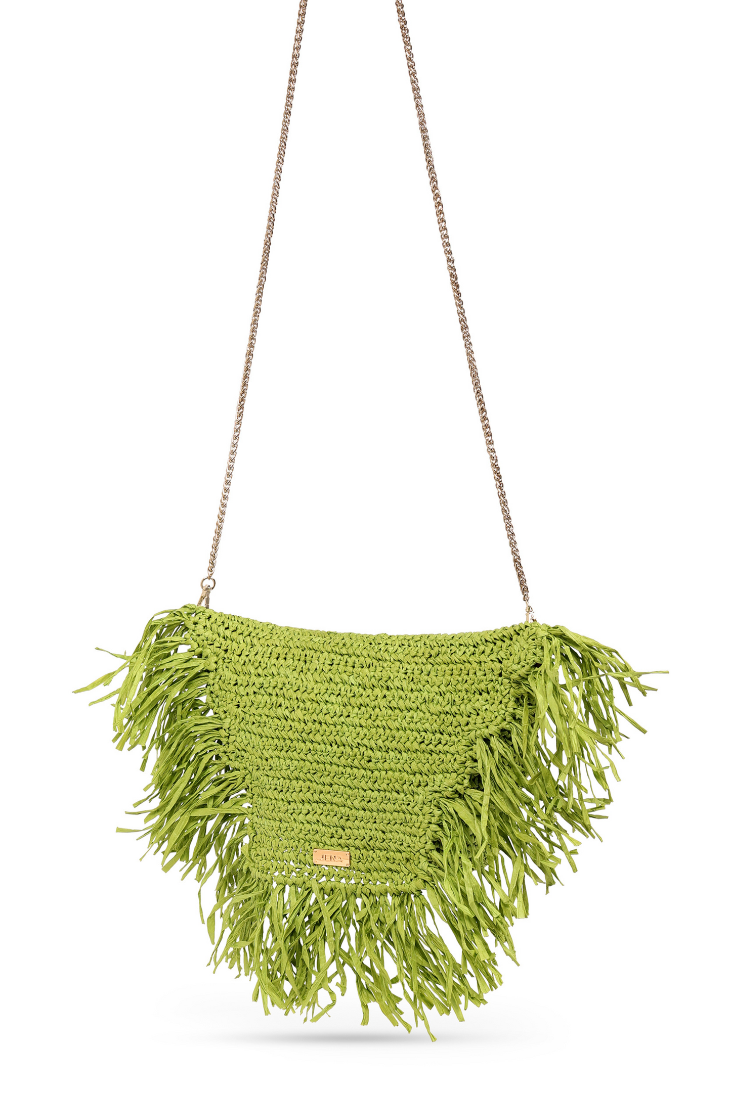 Poppy Green Raffia Moon Crossbody