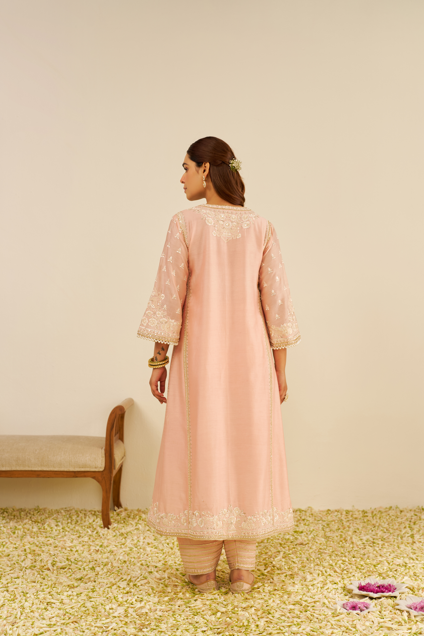 Maaroofa- Off Rose Long Chauga With Salwar