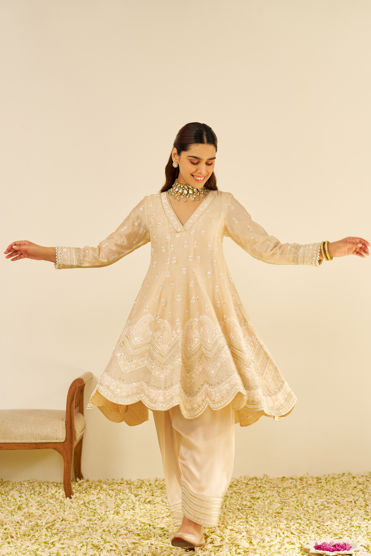 Meeram- Beige Short Anarkali With Salwar
