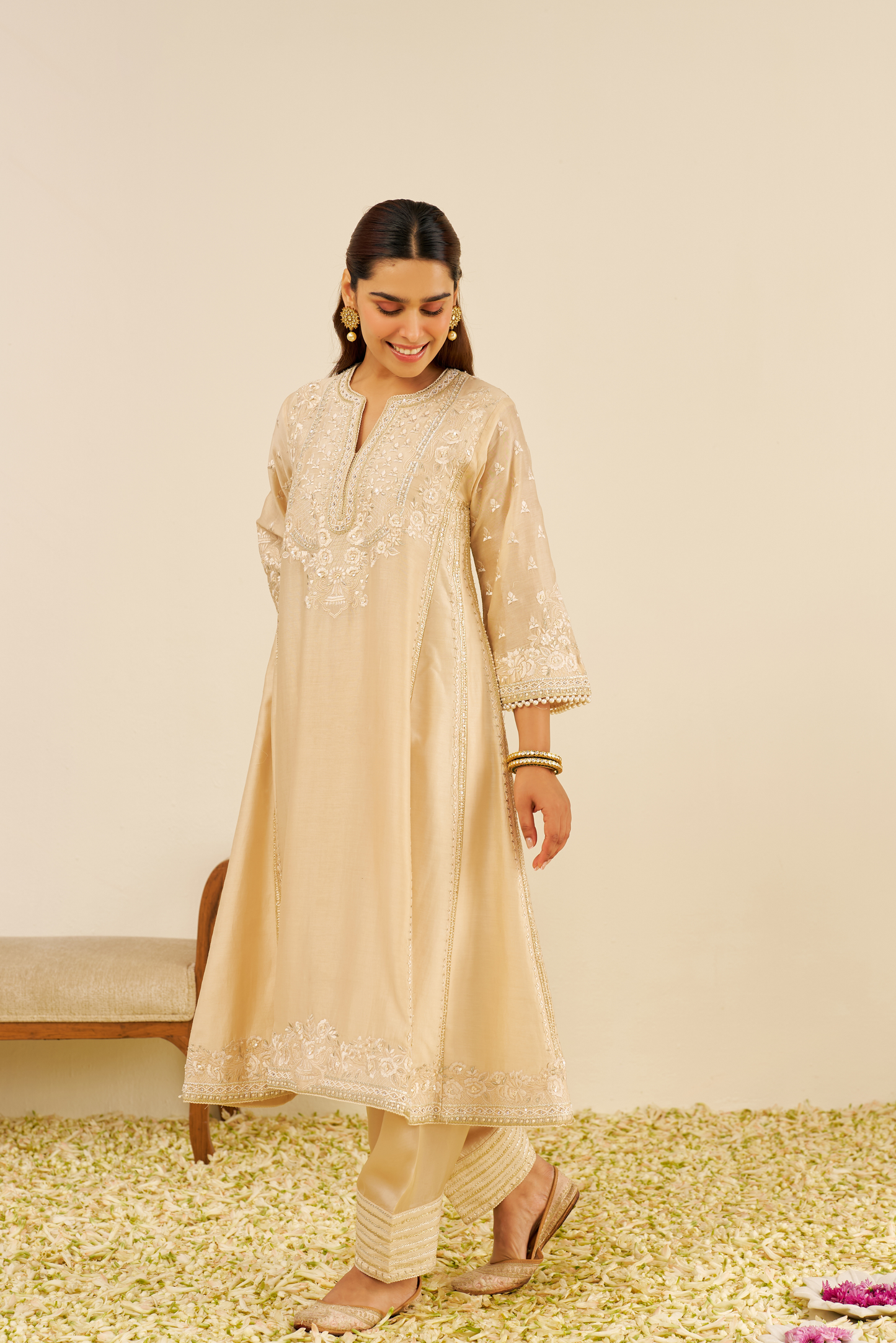 Maaroofa- Beige Long Chauga With Salwar