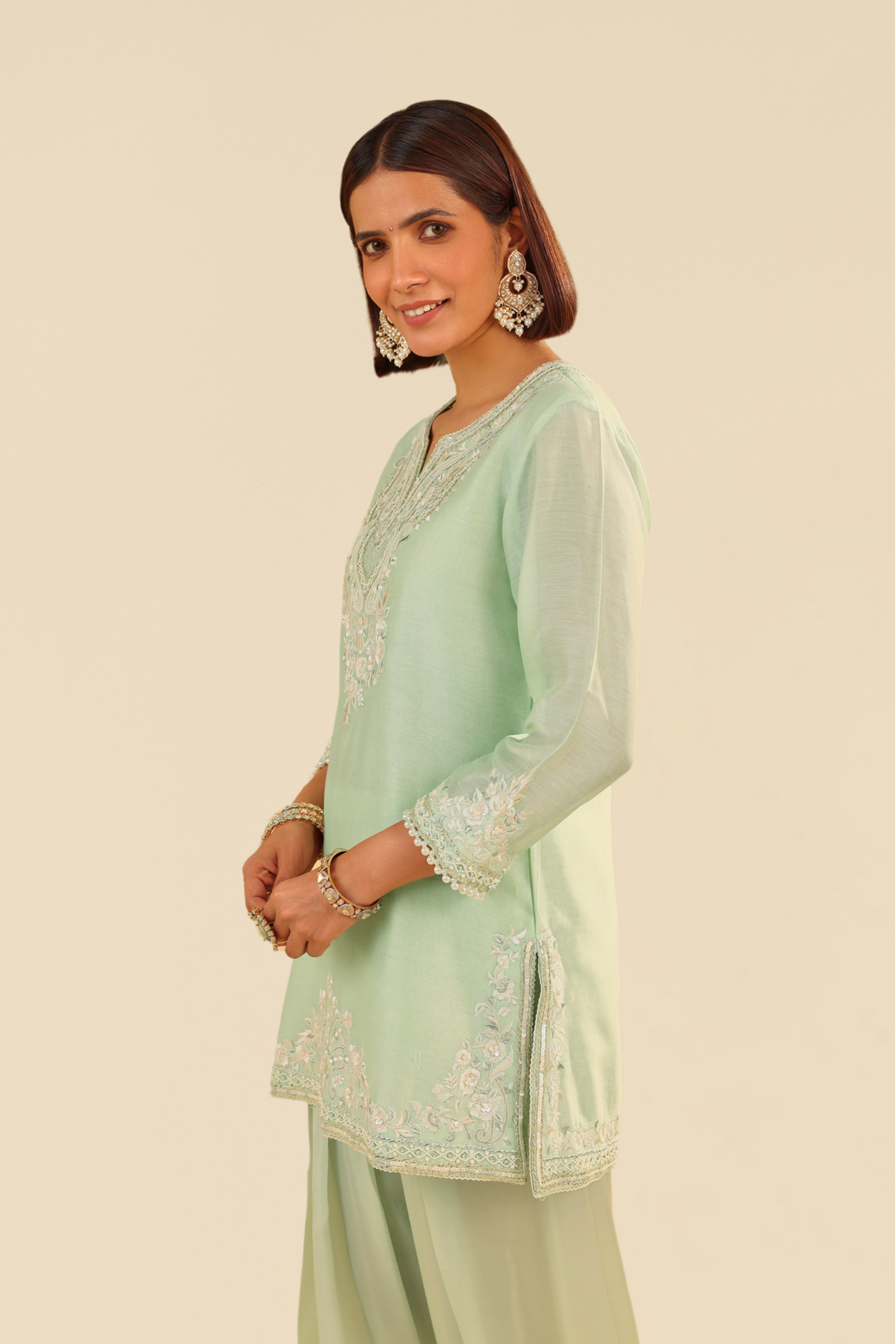 Haniya- Mint Green Short Kurta With Salwar and Dupatta