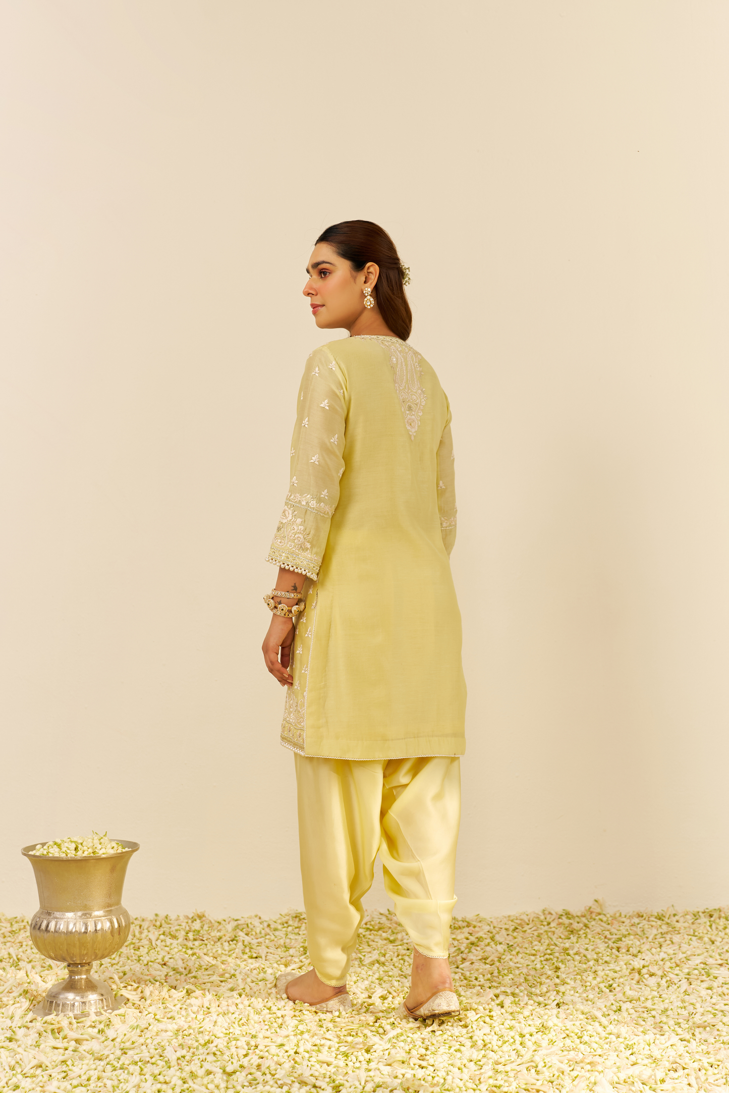 Zaisha - Lemon Yellow Short Kurta With Dhoti and Dupatta