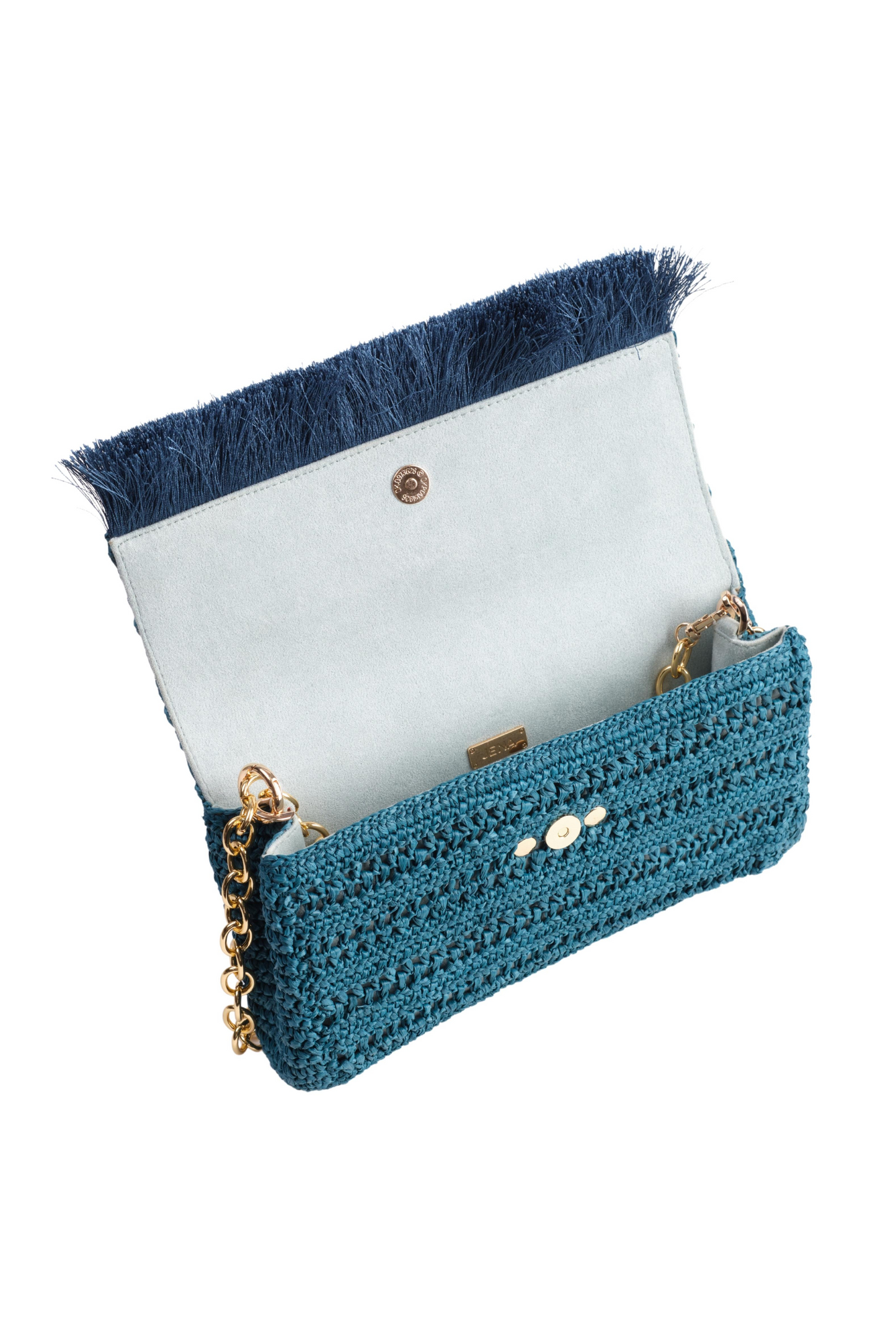 Teal Slim Raffia Clutch