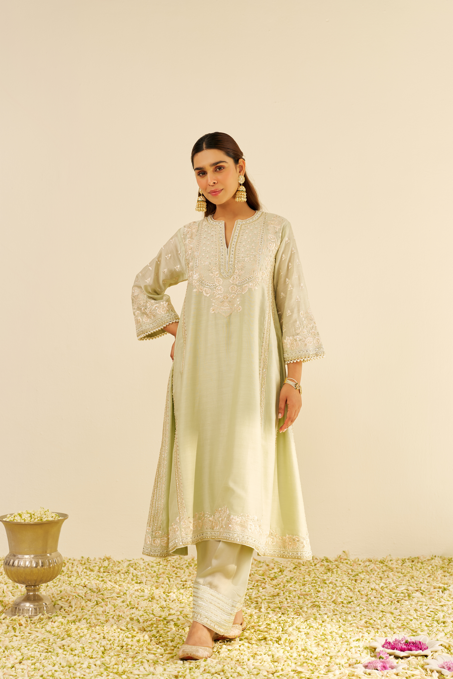 Maaroofa- Mint Green Long Chauga With Salwar
