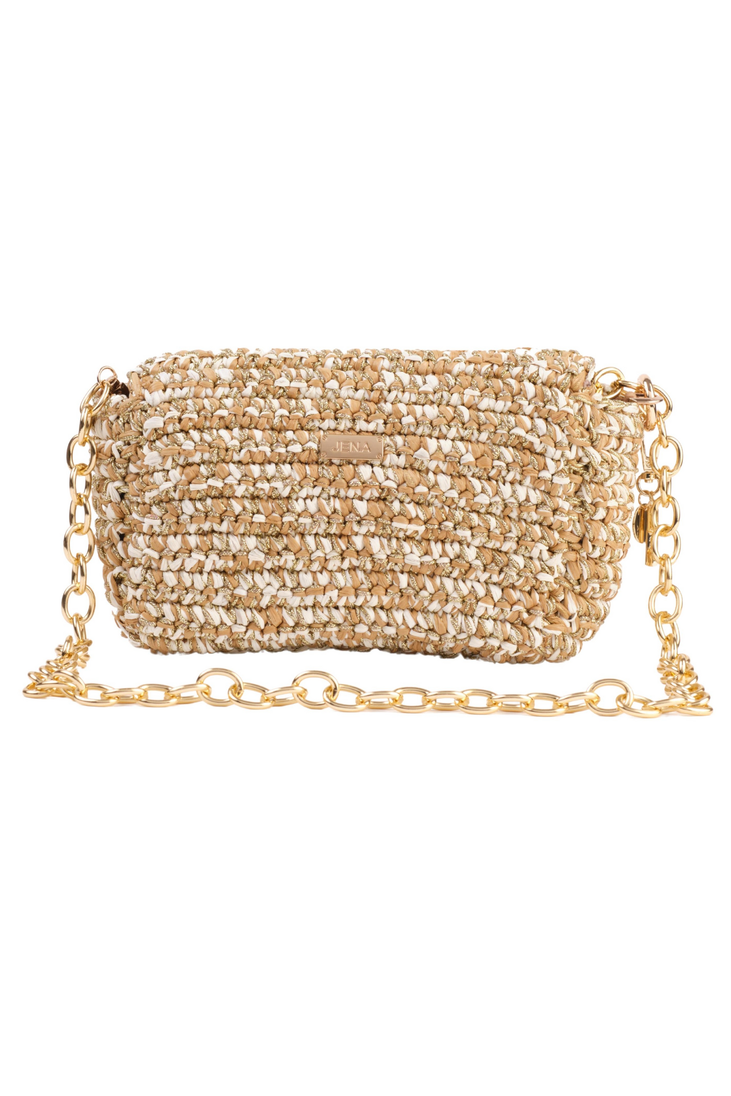 3 Weave Real Raffia Clutch- Beige & Gold