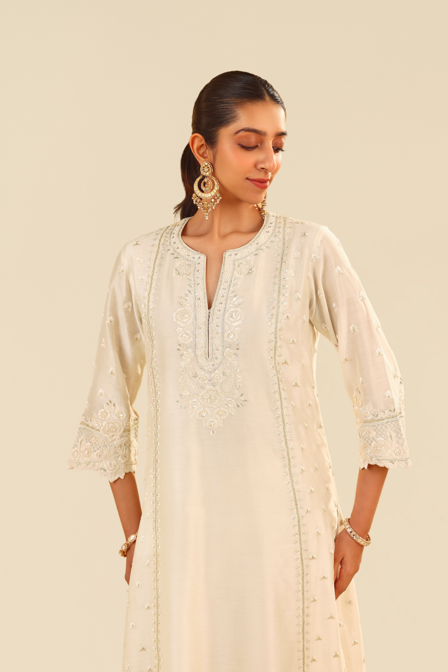 Sumaiya - Daisy Ivory A-Line Kurta With Palazzo and Dupatta