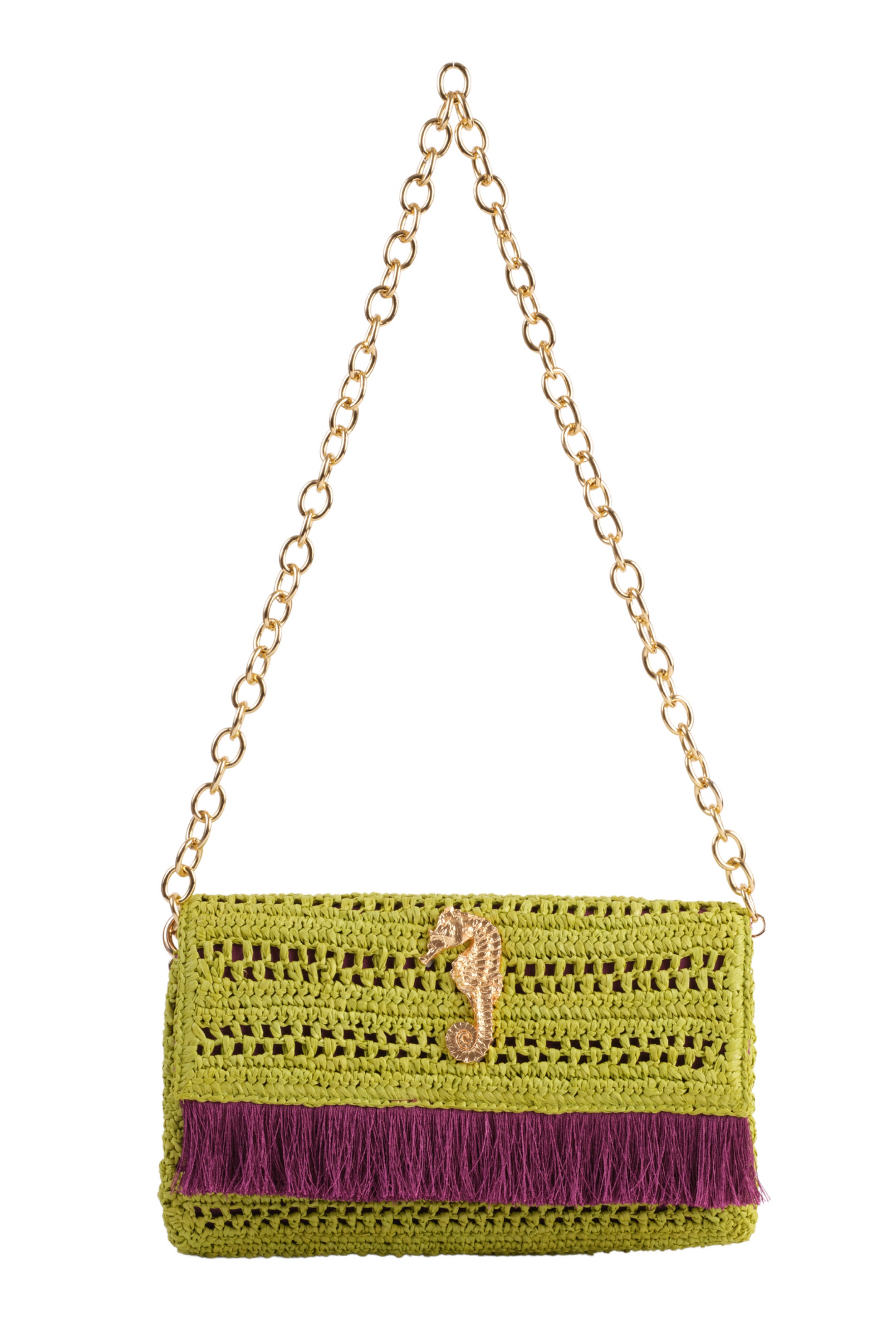 Poppy Green Slim Raffia Clutch