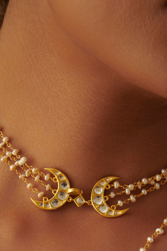 Chaand Roop Choker Necklace with Mirror Polki and Pearls