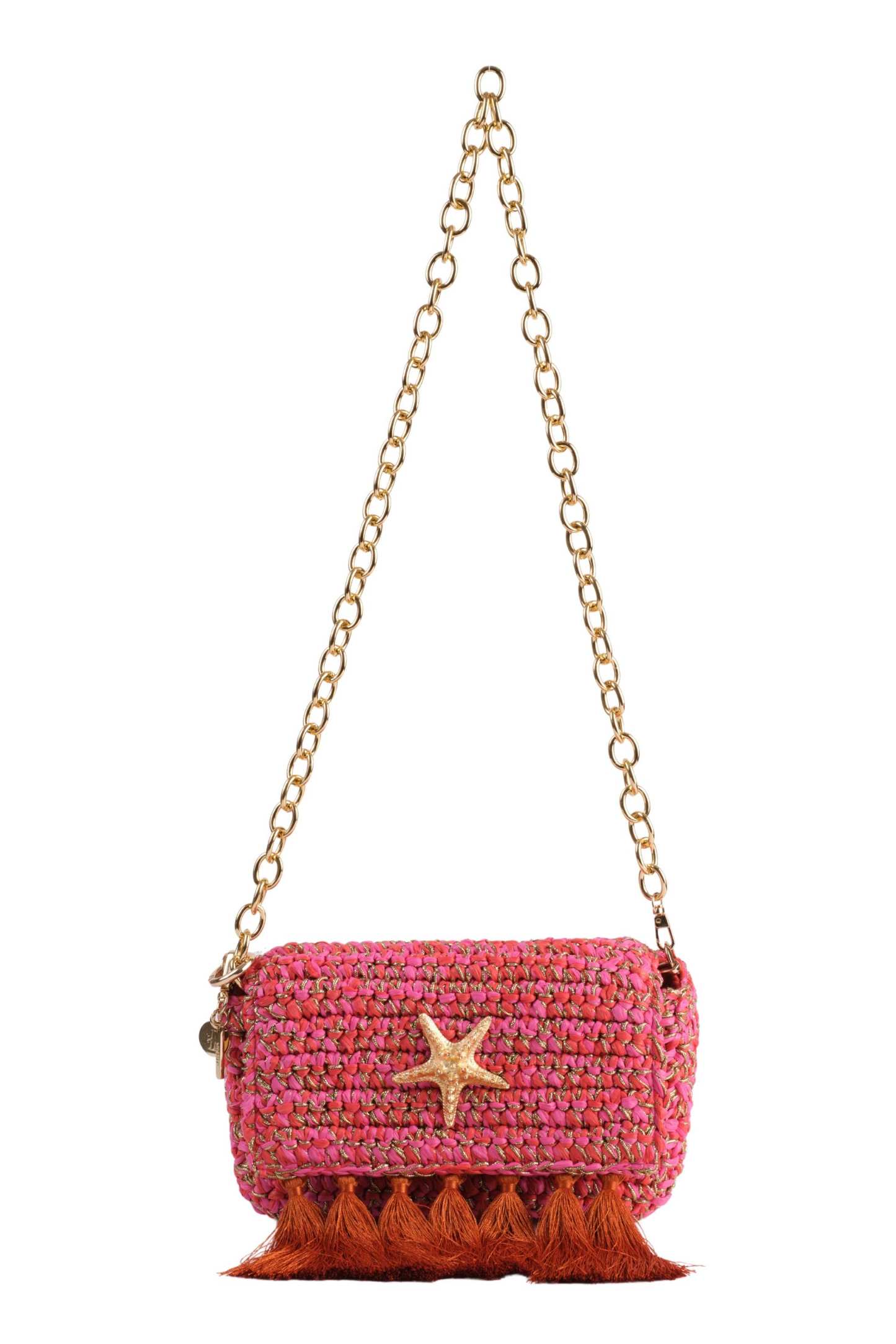 3 Weave Real Raffia Clutch- Pink and Orange