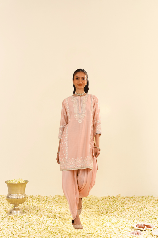 Zaisha - Blush Pink Short Kurta With Dhoti