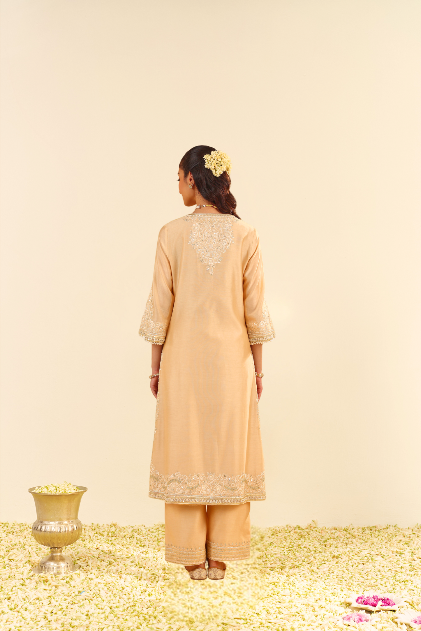 Sereen - Beige A-Line Kurta With Palazzo and Dupatta