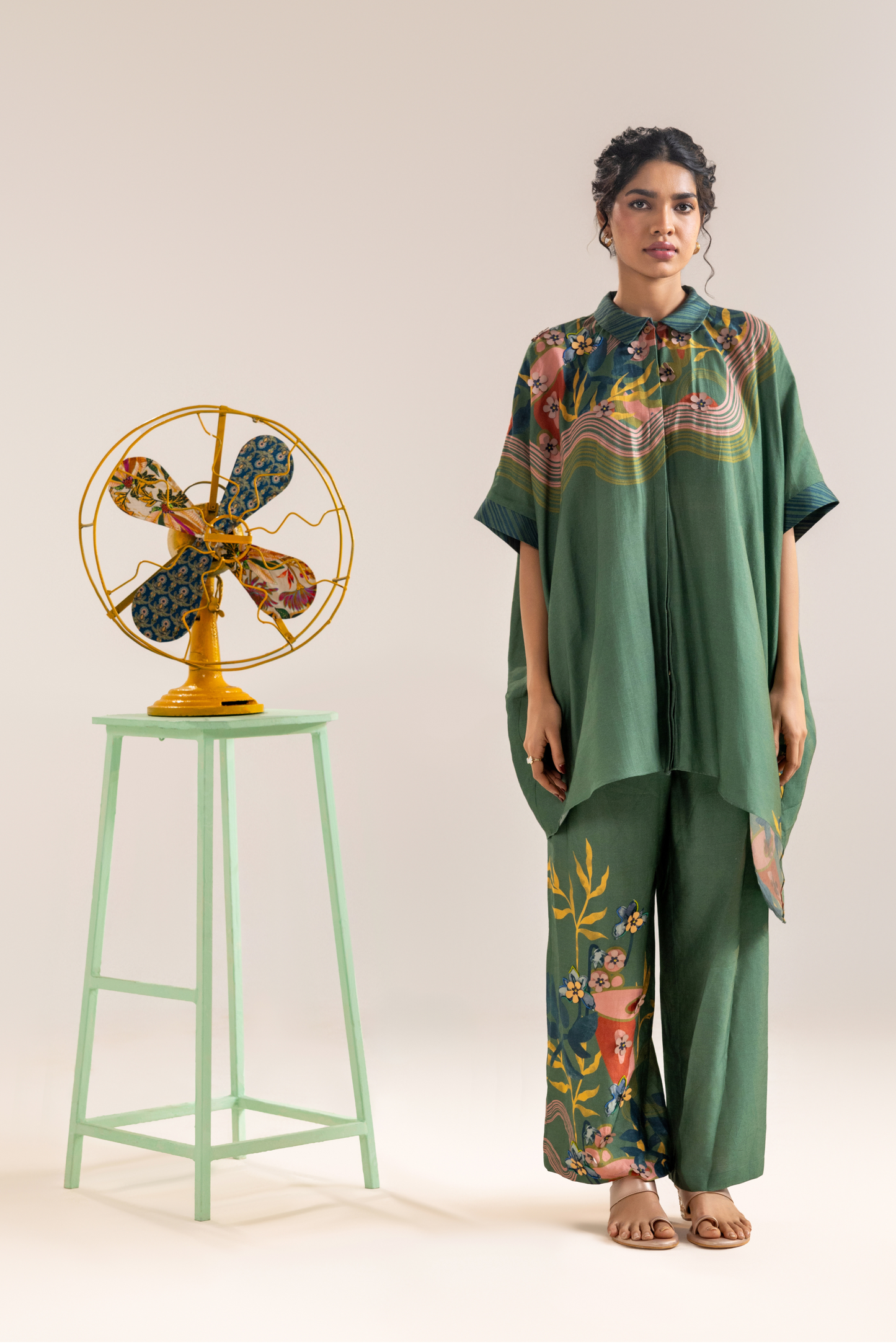 Flora Embellished Co-ord Set- Green