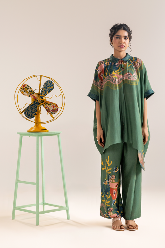 Flora Embellished Co-ord Set- Green