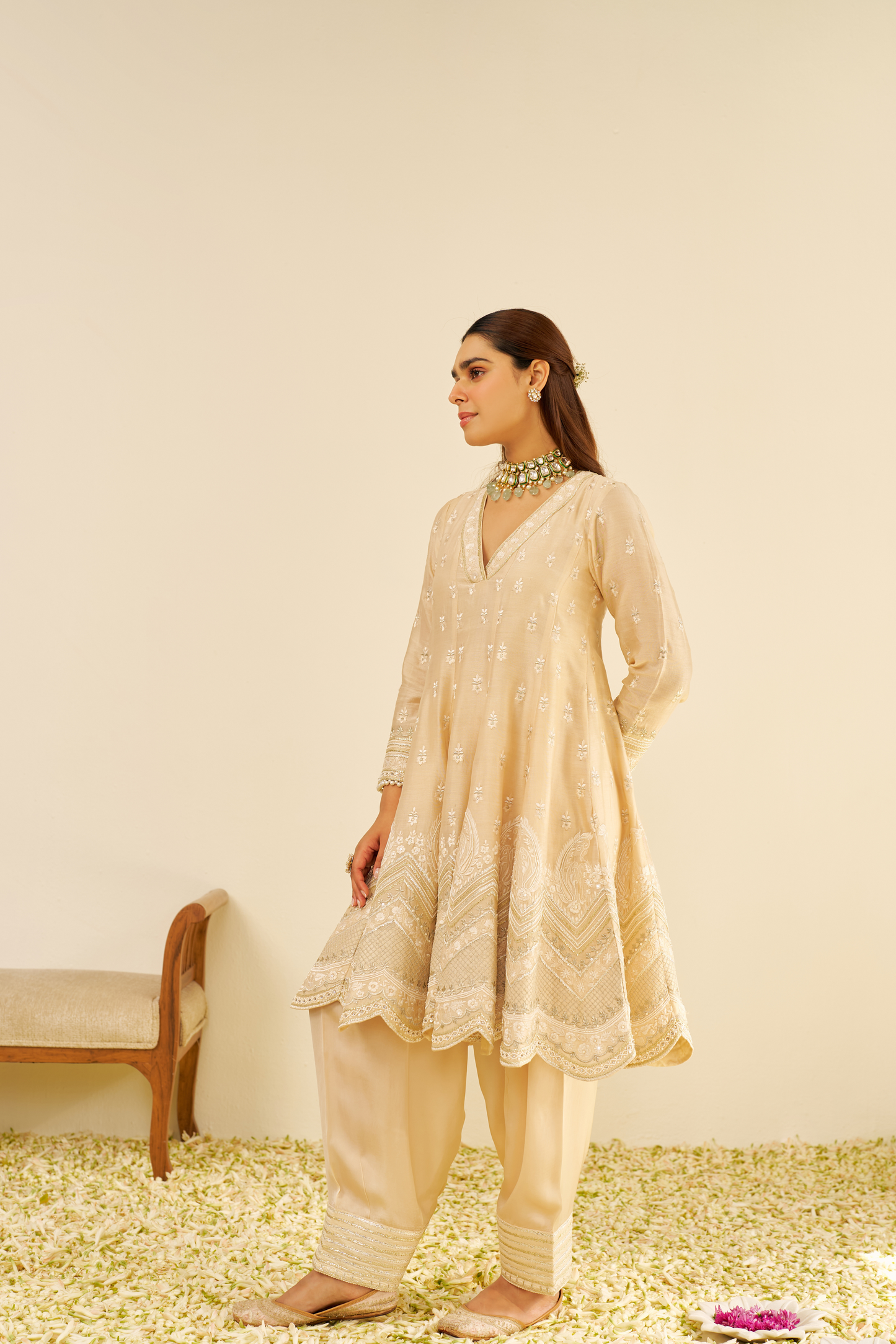 Meeram- Beige Short Anarkali With Salwar
