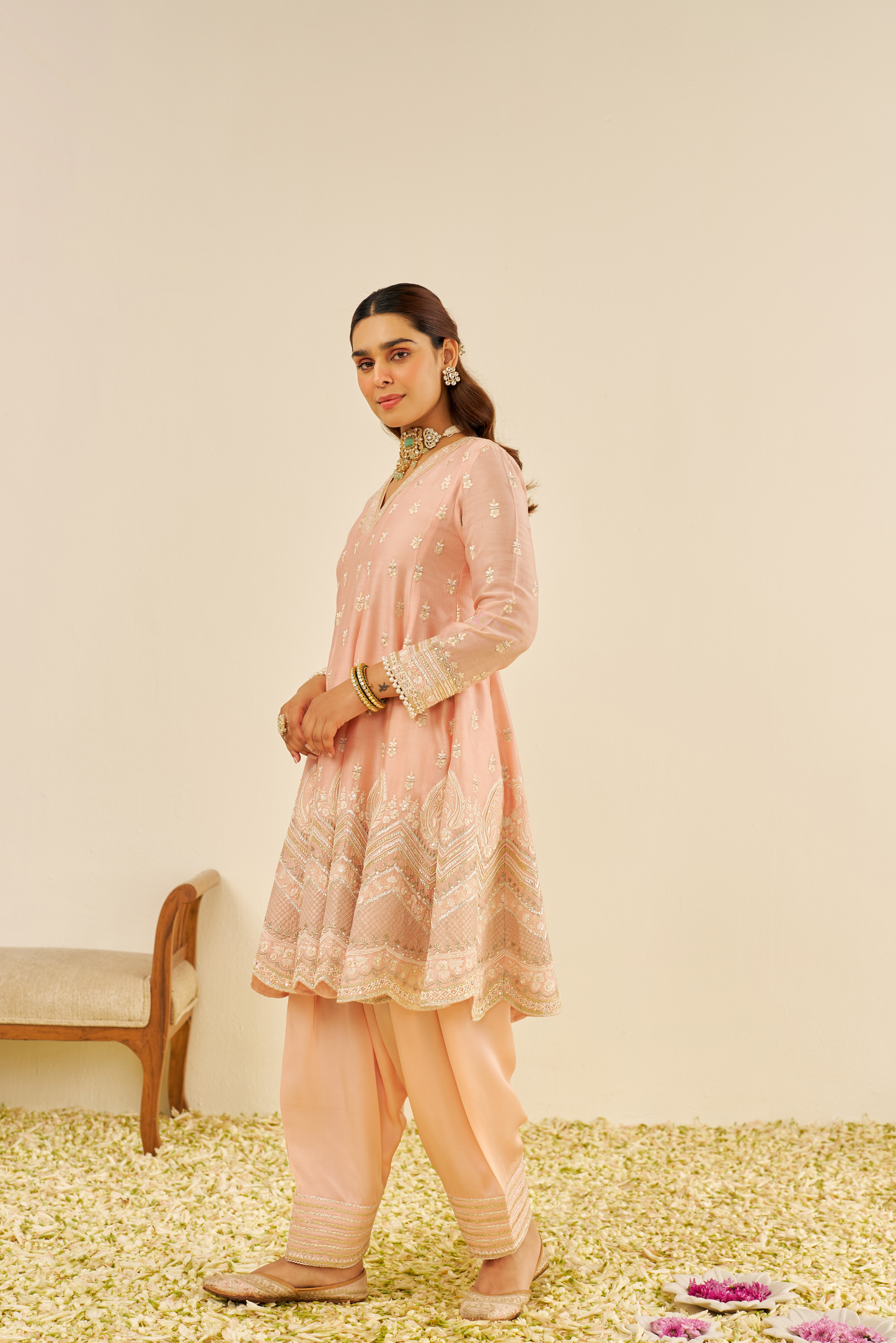 Meeram- Off Rose Short Anarkali With Salwar