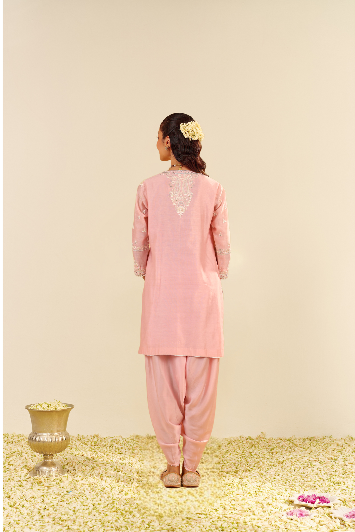Zaisha - Blush Pink  Short Kurta With Dhoti and Dupatta