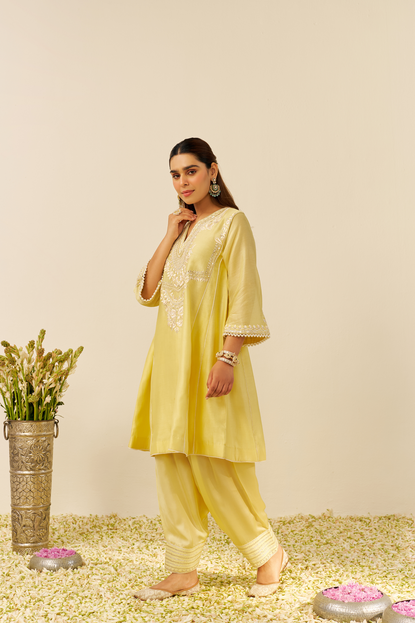 Aiza - Lemon Yellow Short Chauga With Salwar and Dupatta