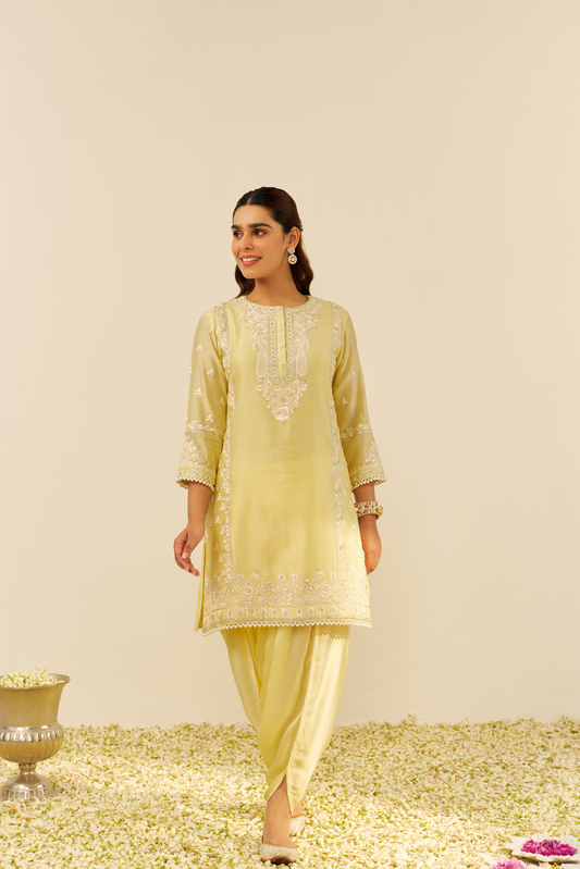 Zaisha - Lemon Yellow Short Kurta With Dhoti