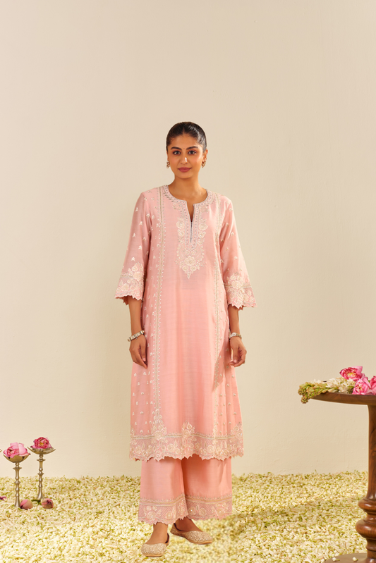 Sumaiya - Blush Pink A-Line Kurta With Palazzo