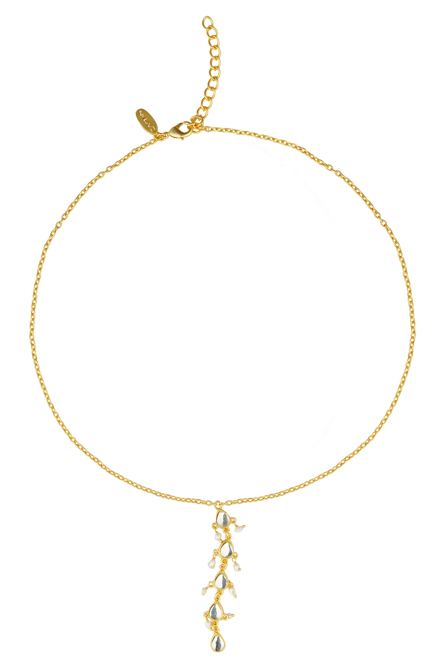 Divine Drops Necklace with Mirror Polki and Pearls