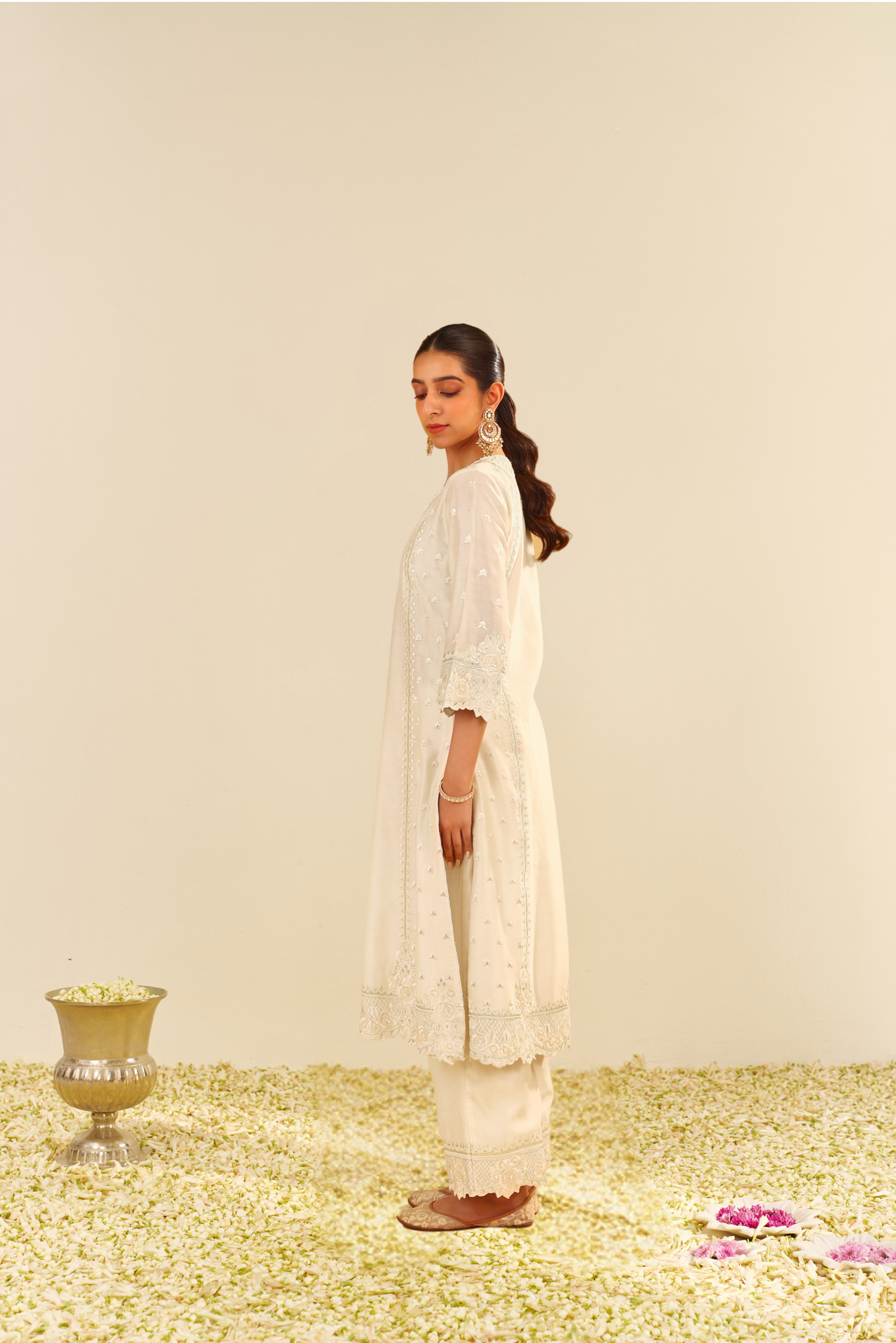 Sumaiya - Daisy Ivory A-Line Kurta With Palazzo and Dupatta