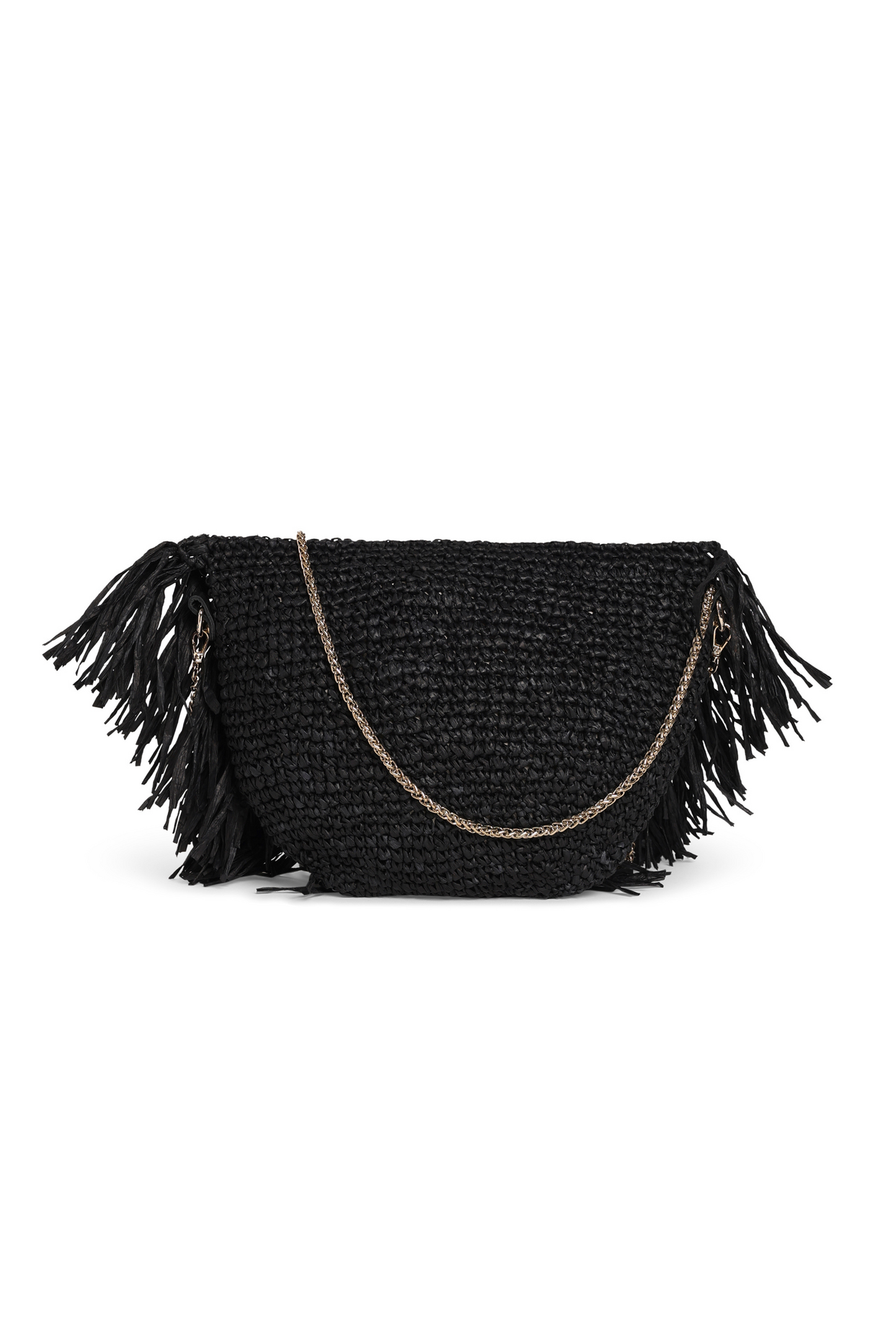 Black Raffia Moon Crossbody