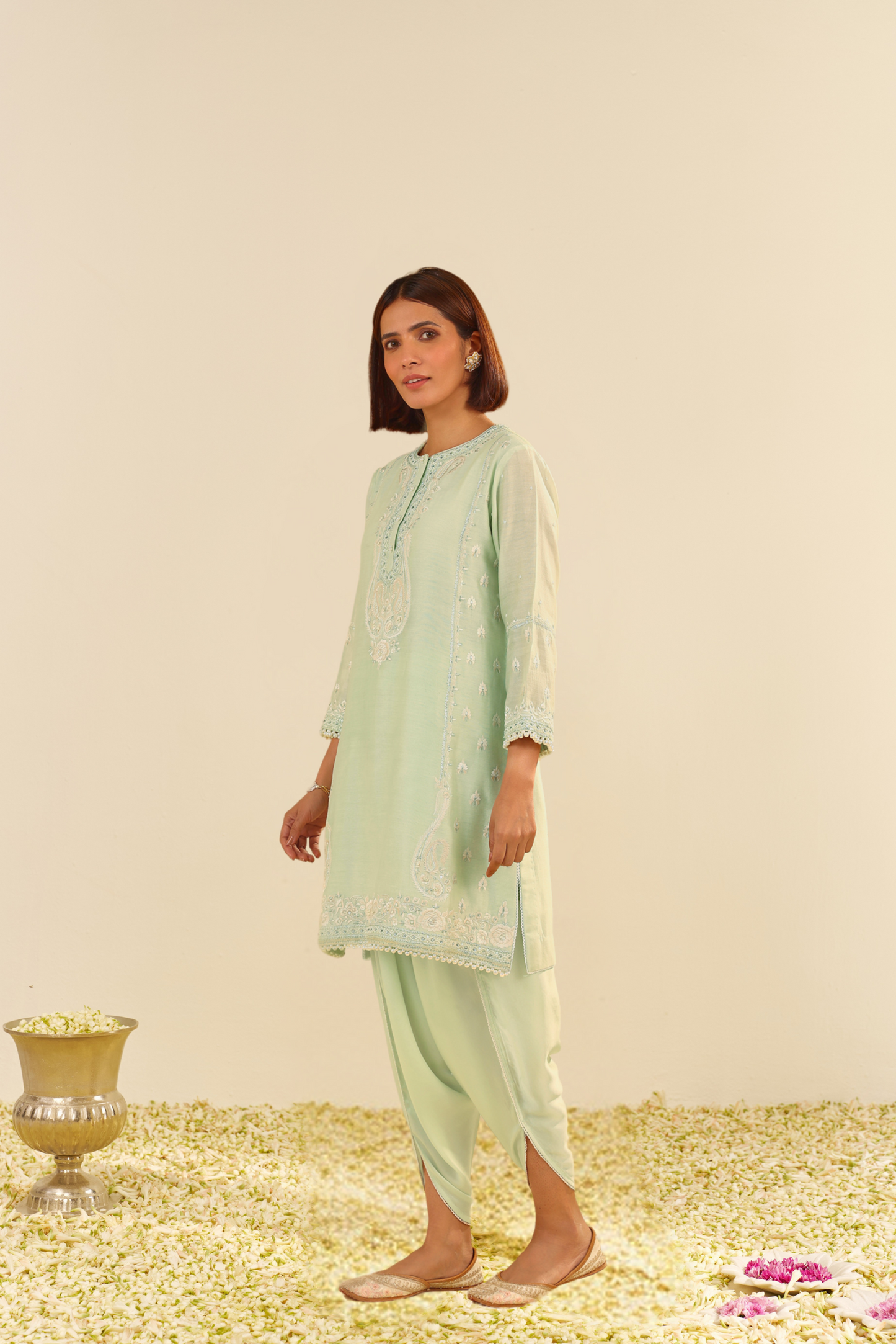 Zahra - Mint Green Short Kurta With Dhoti