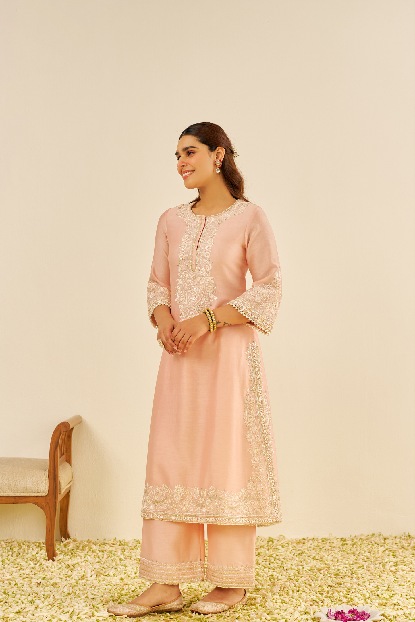 Sereen - Off Rose A-Line Kurta With Palazzo