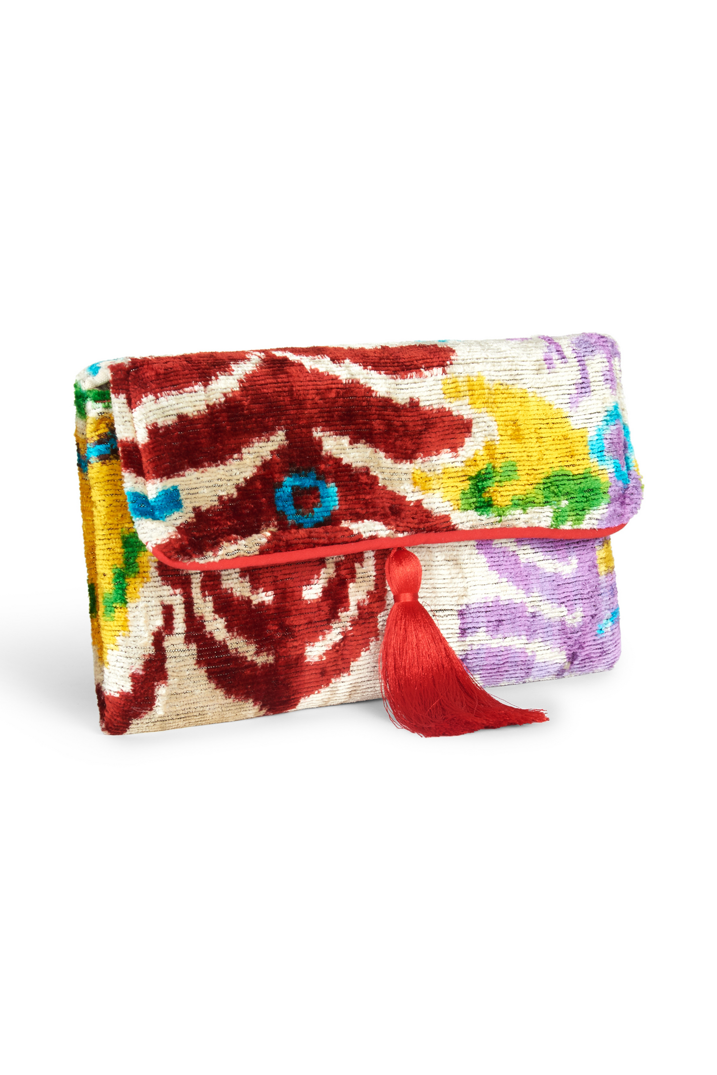 Samba Red Multicolor Velvet Silk Fold Over Clutch