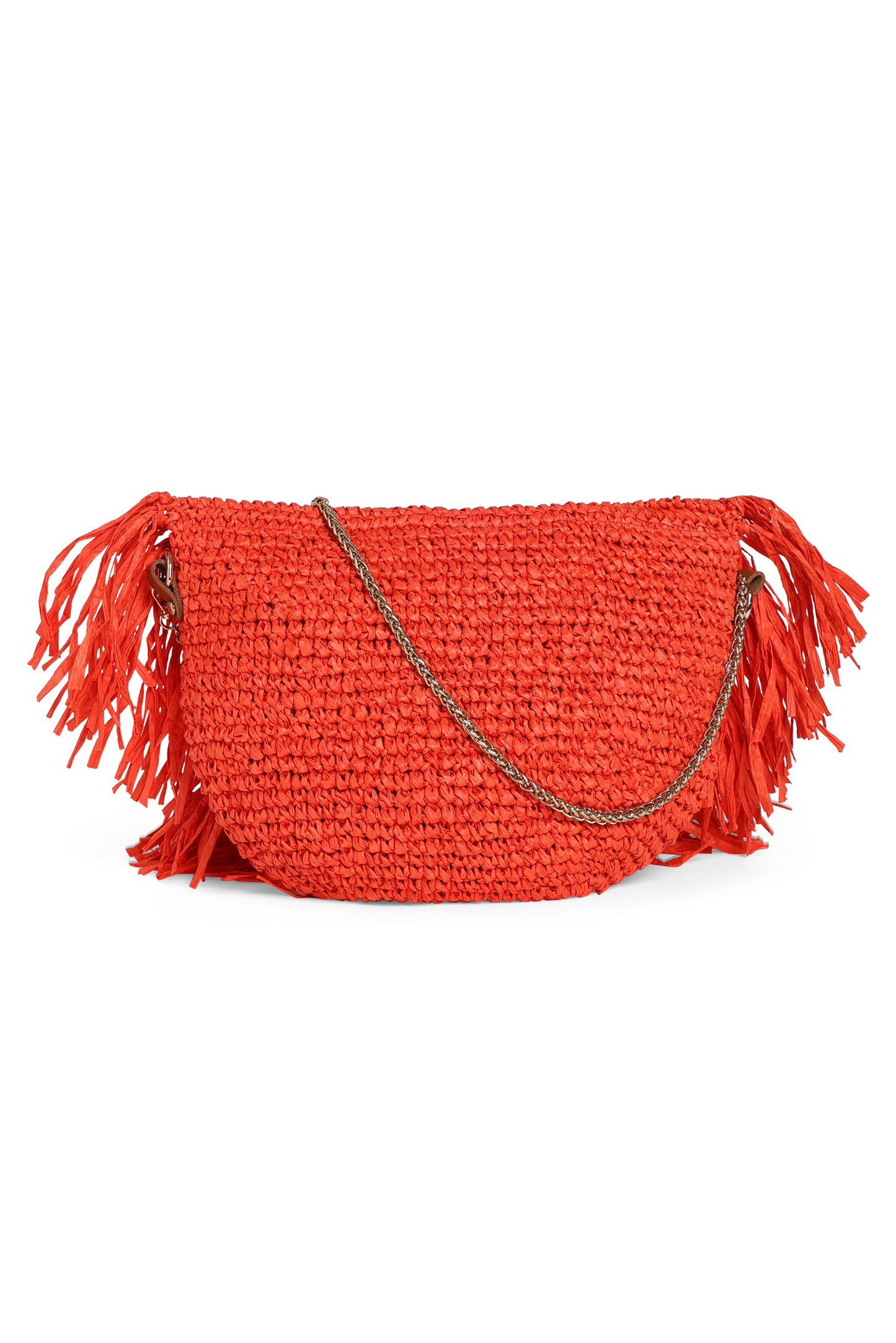 Brick Red Raffia Moon Crossbody