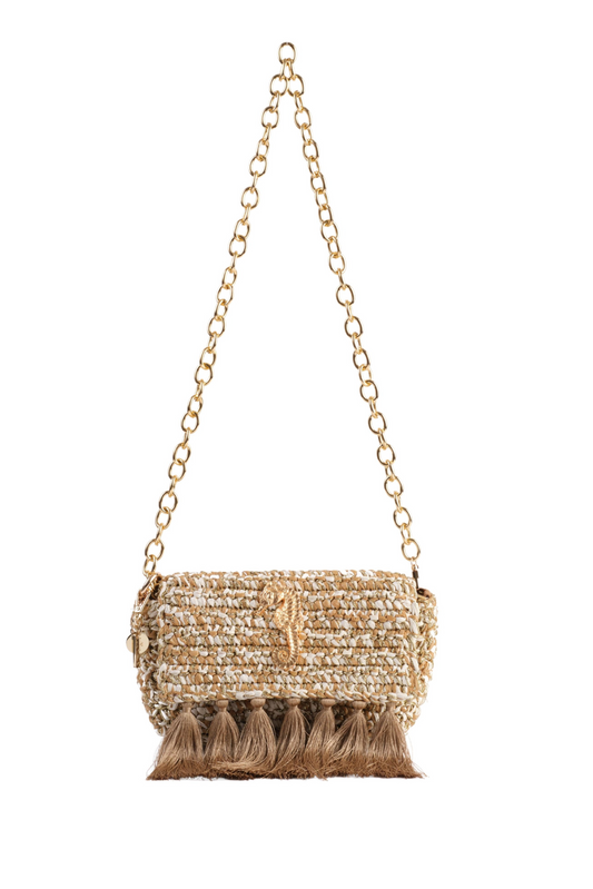 3 Weave Real Raffia Clutch- Beige & Gold