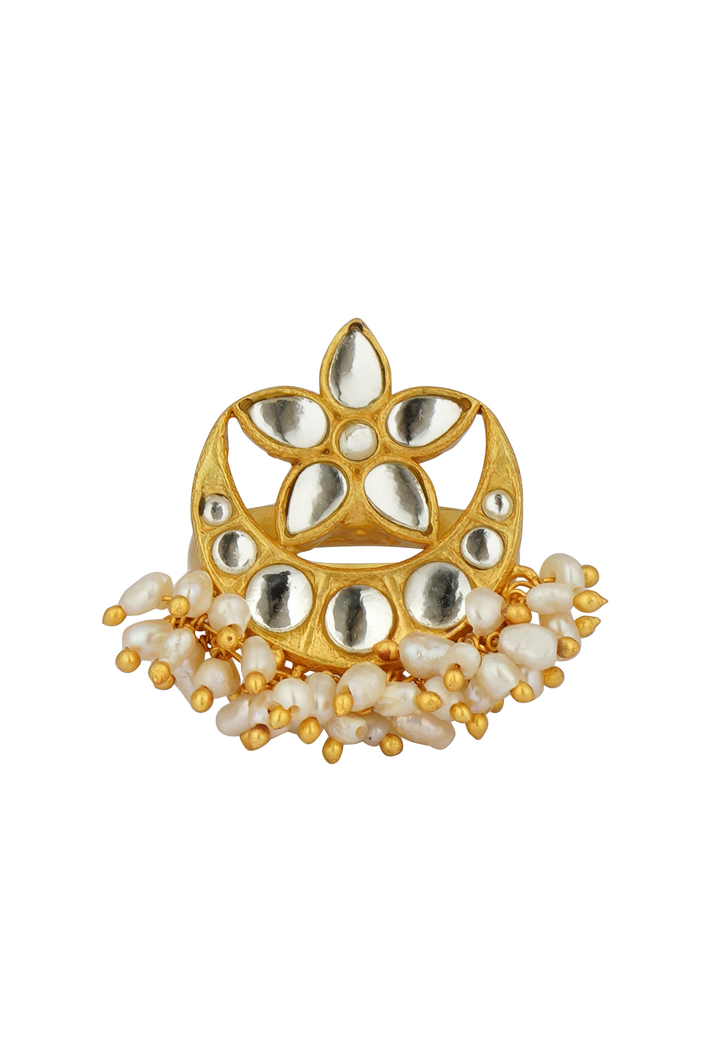 Chaand Phool Ring with Mirror Polki and Pearls