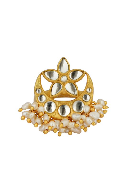 Chaand Phool Ring with Mirror Polki and Pearls