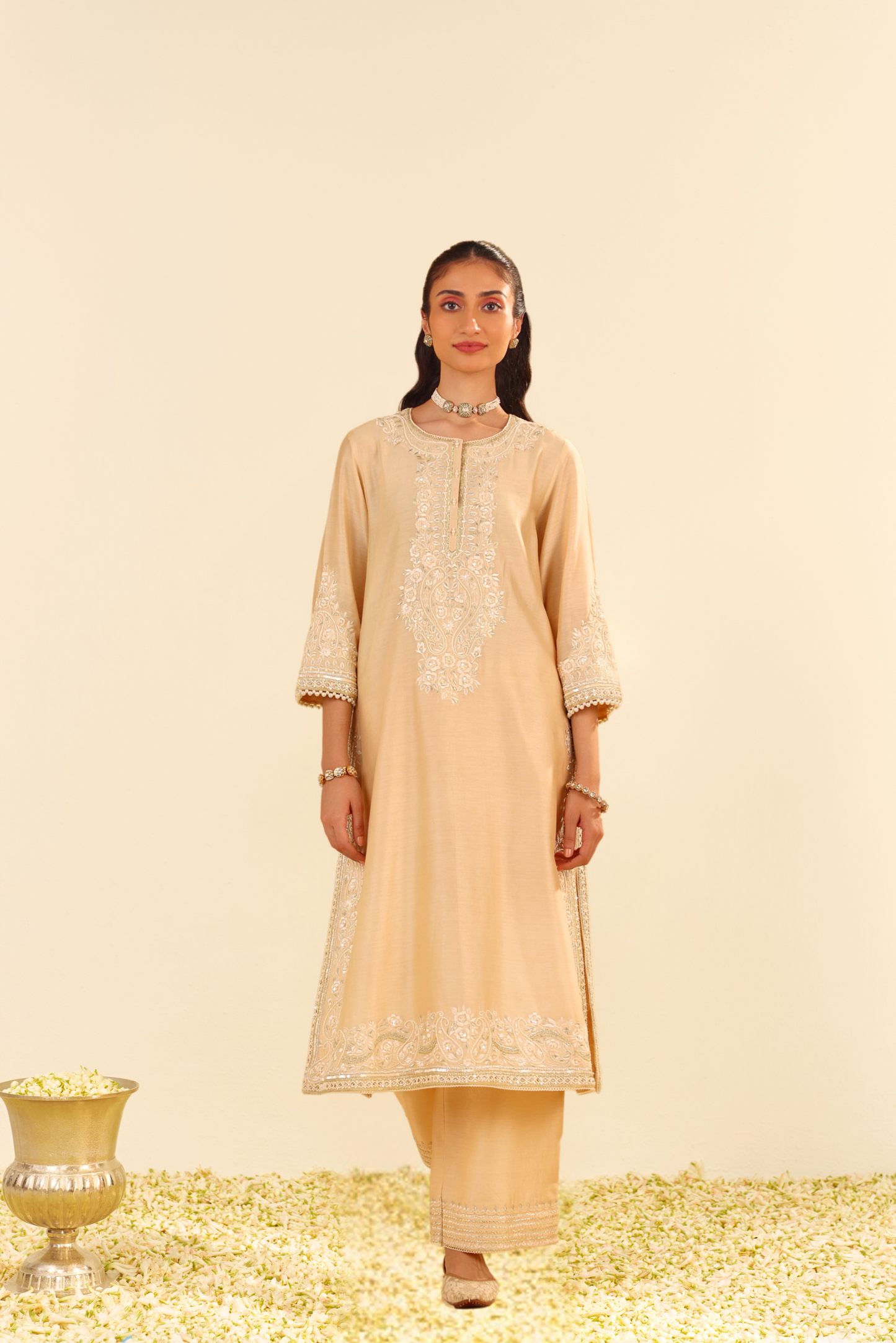 Sereen - Beige A-Line Kurta With Palazzo