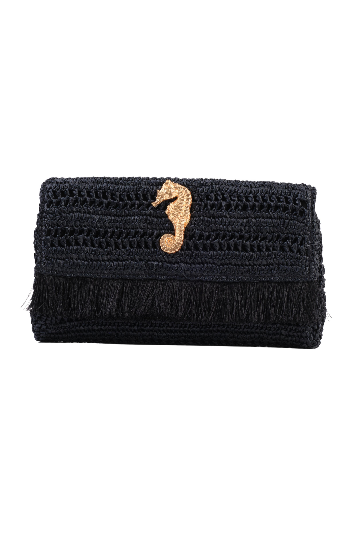 Black Slim Raffia Clutch