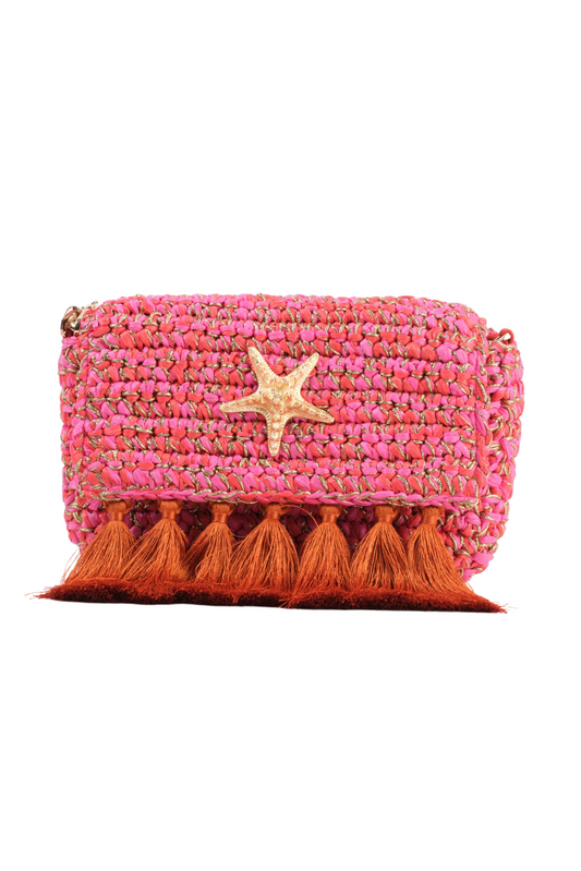 3 Weave Real Raffia Clutch- Pink and Orange